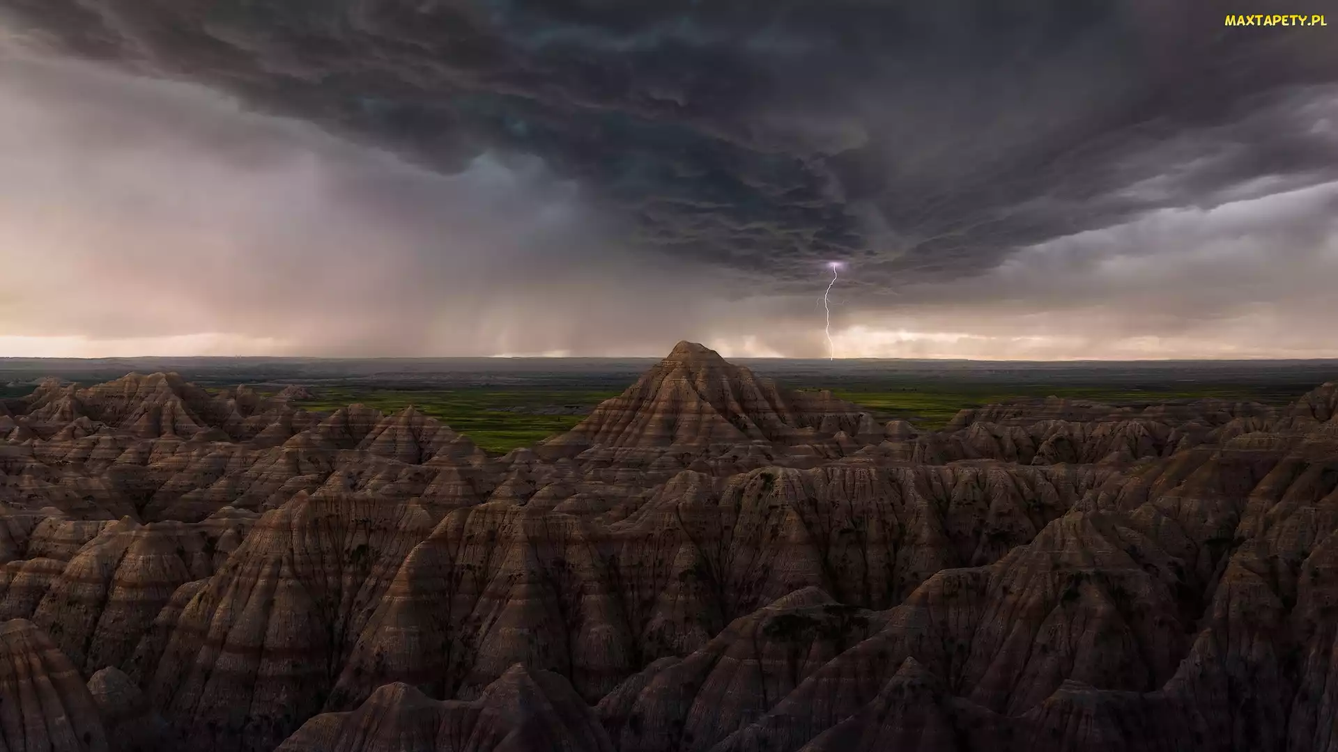 Burza, Chmury, Południowa Dakota, Piorun, Skały, Stany Zjednoczone, Park Narodowy Badlands
