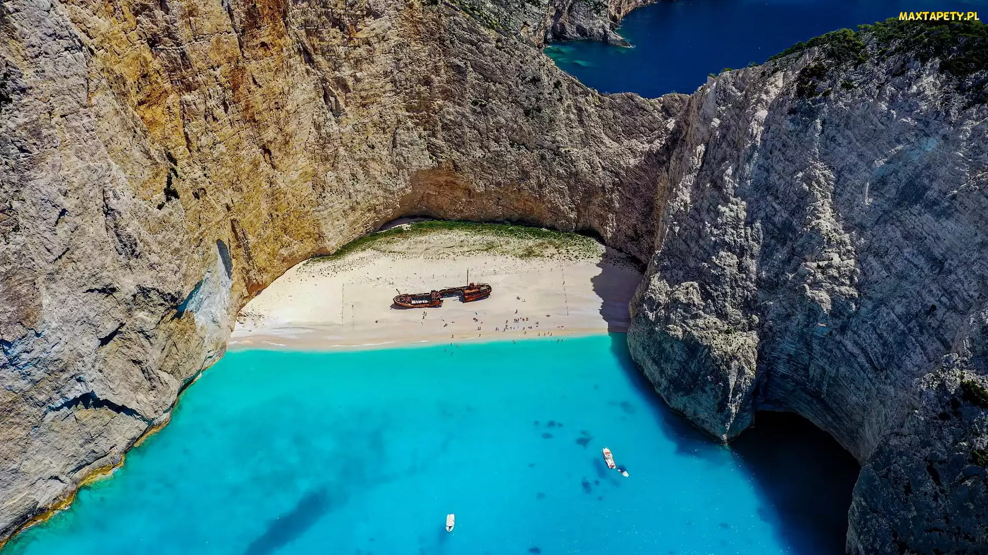 Wyspa Zakintos, Wrak, Grecja, Plaża Navagio, Zatoka, Skały, Z lotu ptaka, Statku Panajotis