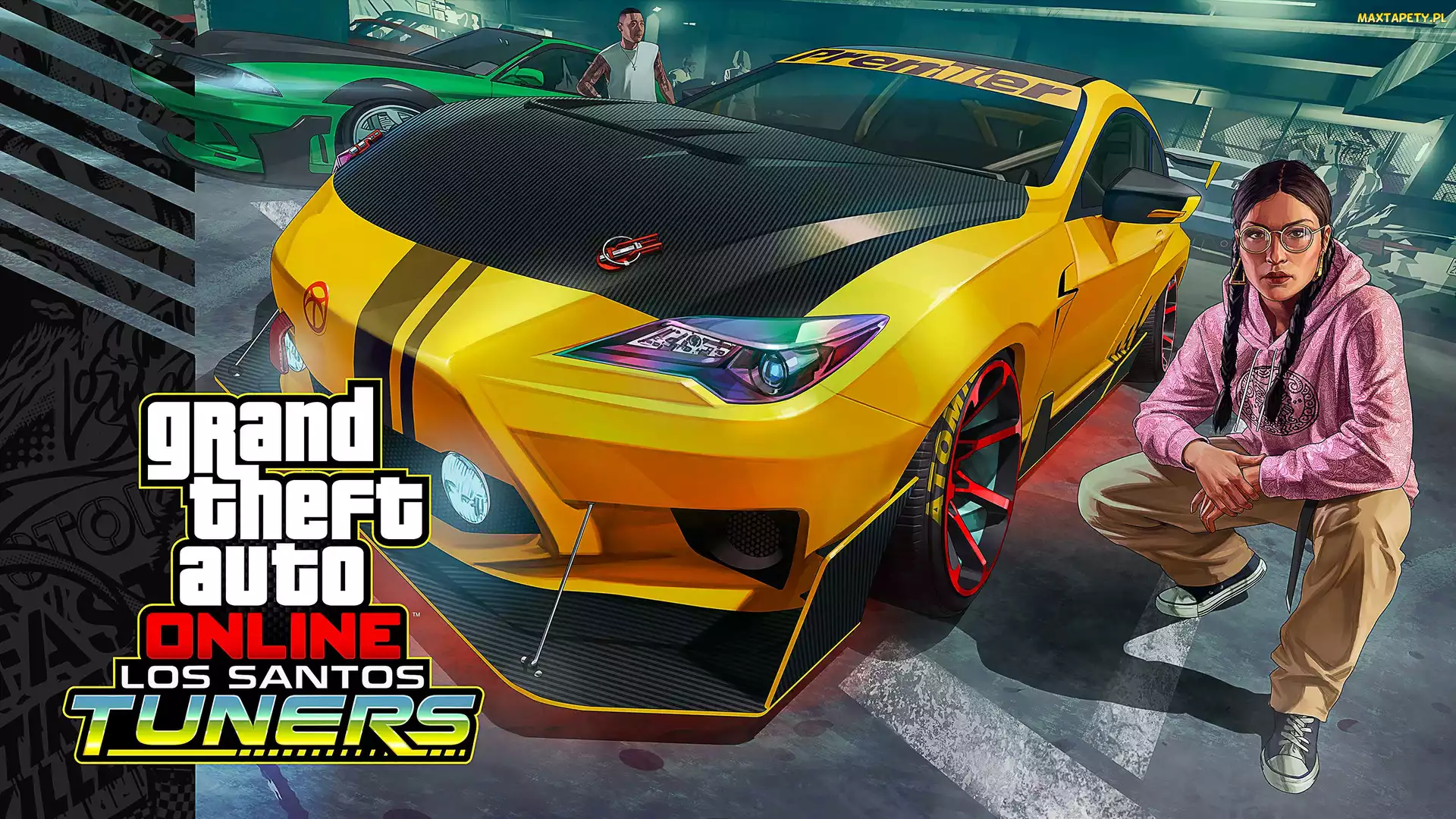 Kobieta, Żółty, GTA Online Los Santos Tuners, Plakat, Sportowy, Gra, Samochód