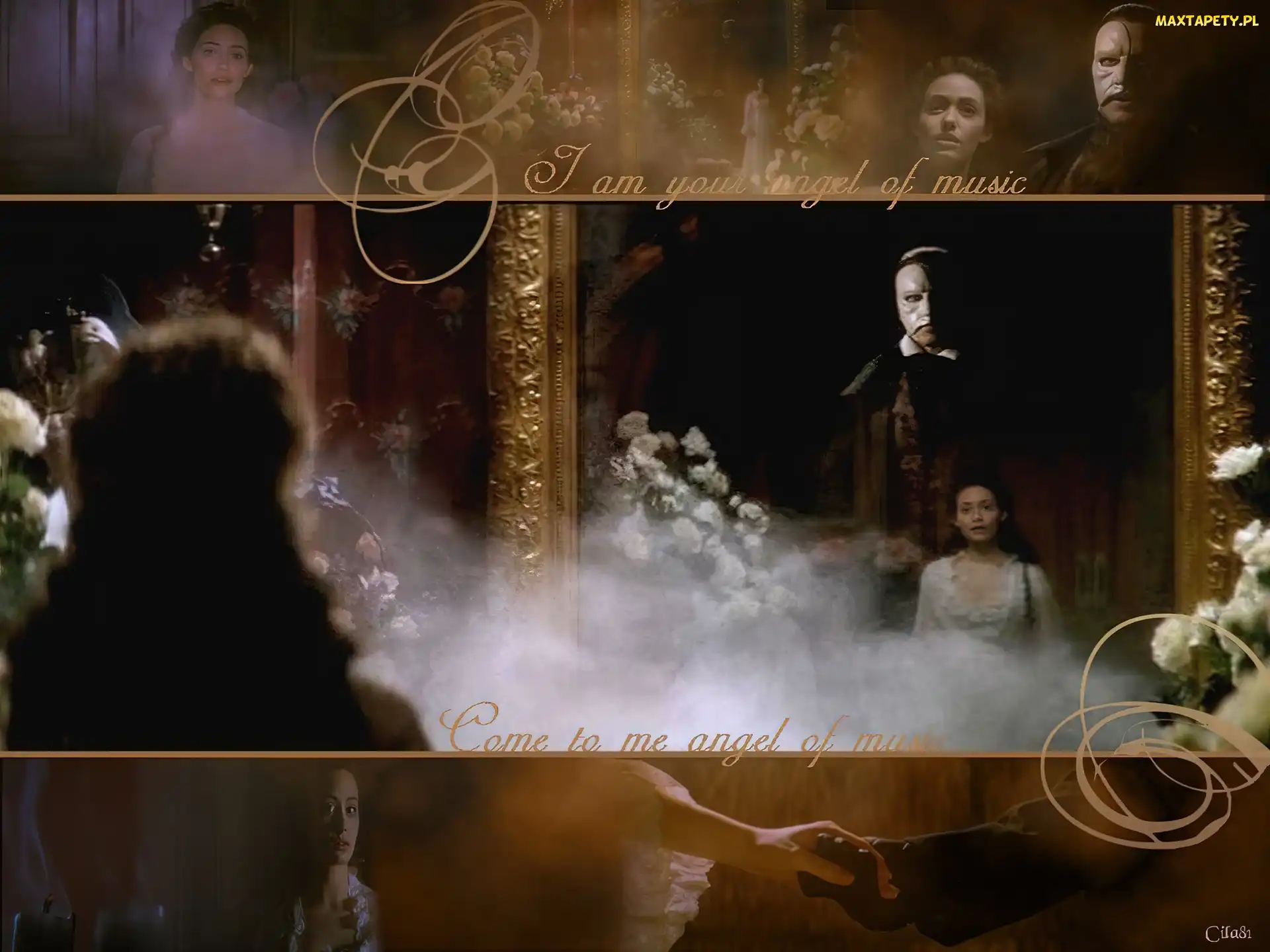 Phantom Of The Opera, kwiaty, Gerard Butler, Emmy Rossum, dym