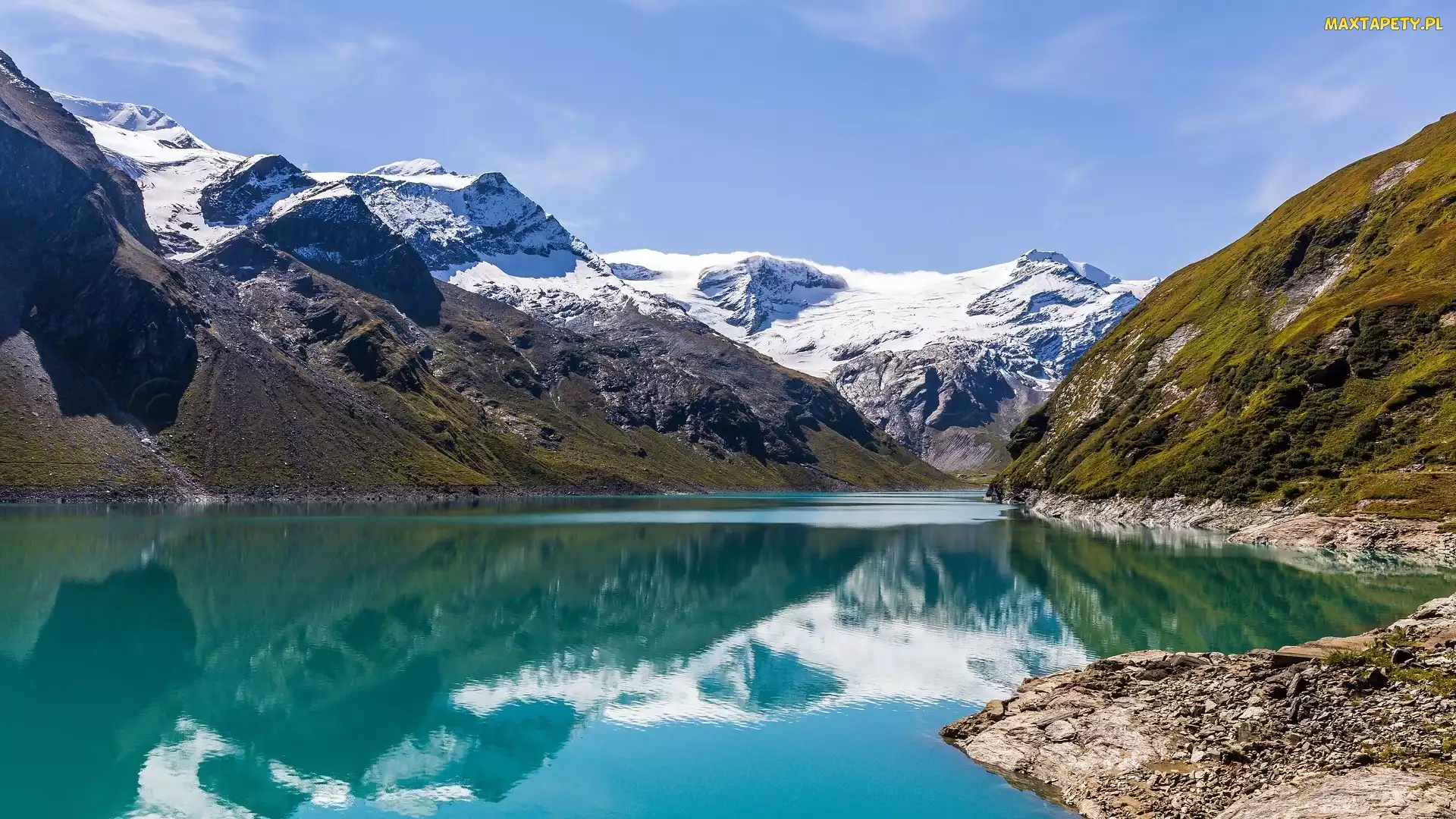 Stausee Mooserboden, Wysokie Taury, Jezioro, Hohe Tauern, Salzburg, Góry, Austria, Gmina Kaprun