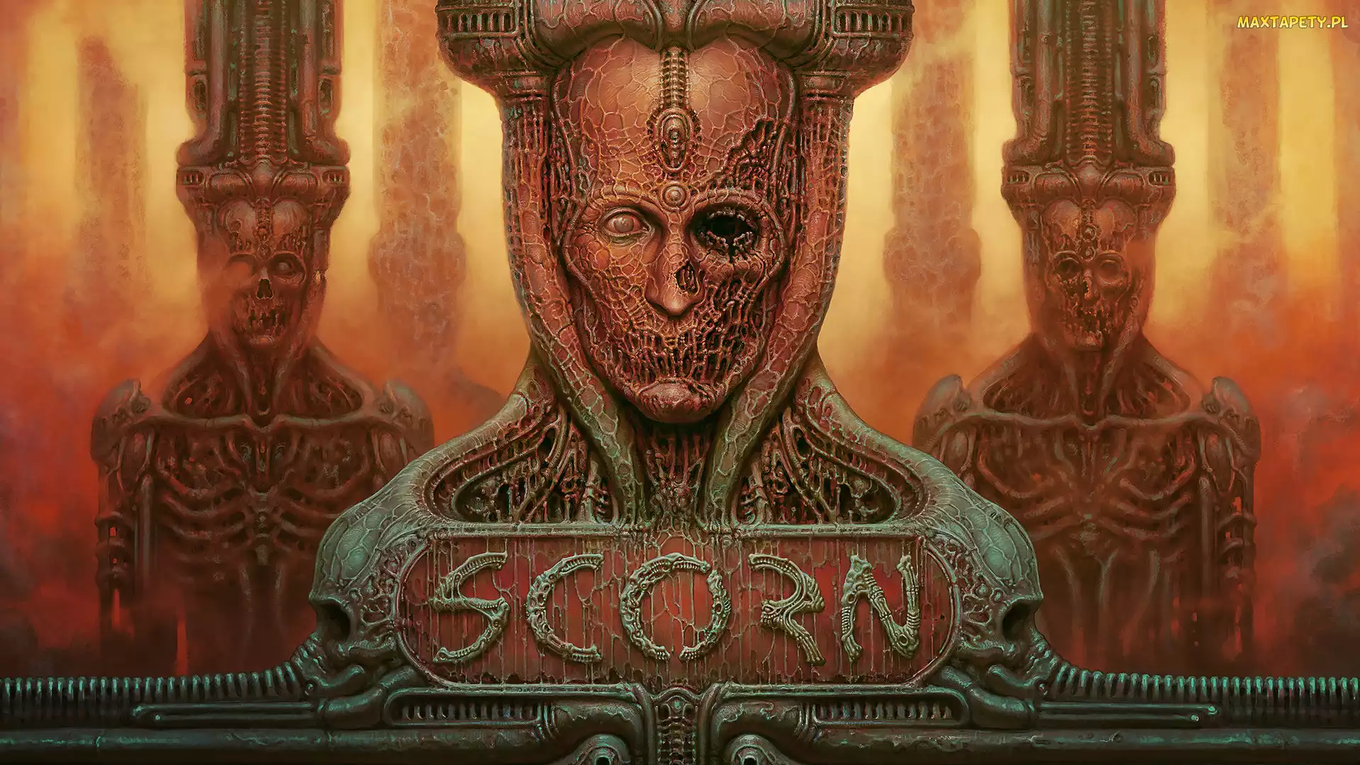 Scorn, Plakat, Napis, Posągi, Gra