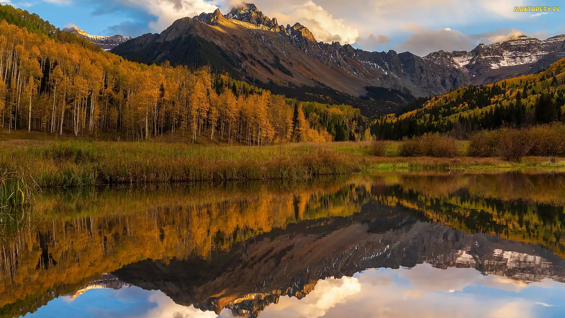 Góry, Stan Kolorado, Jezioro, Stany Zjednoczone, Blue Lake, Jesień, San Juan Mountains, Góra Mount Sneffels, Drzewa
