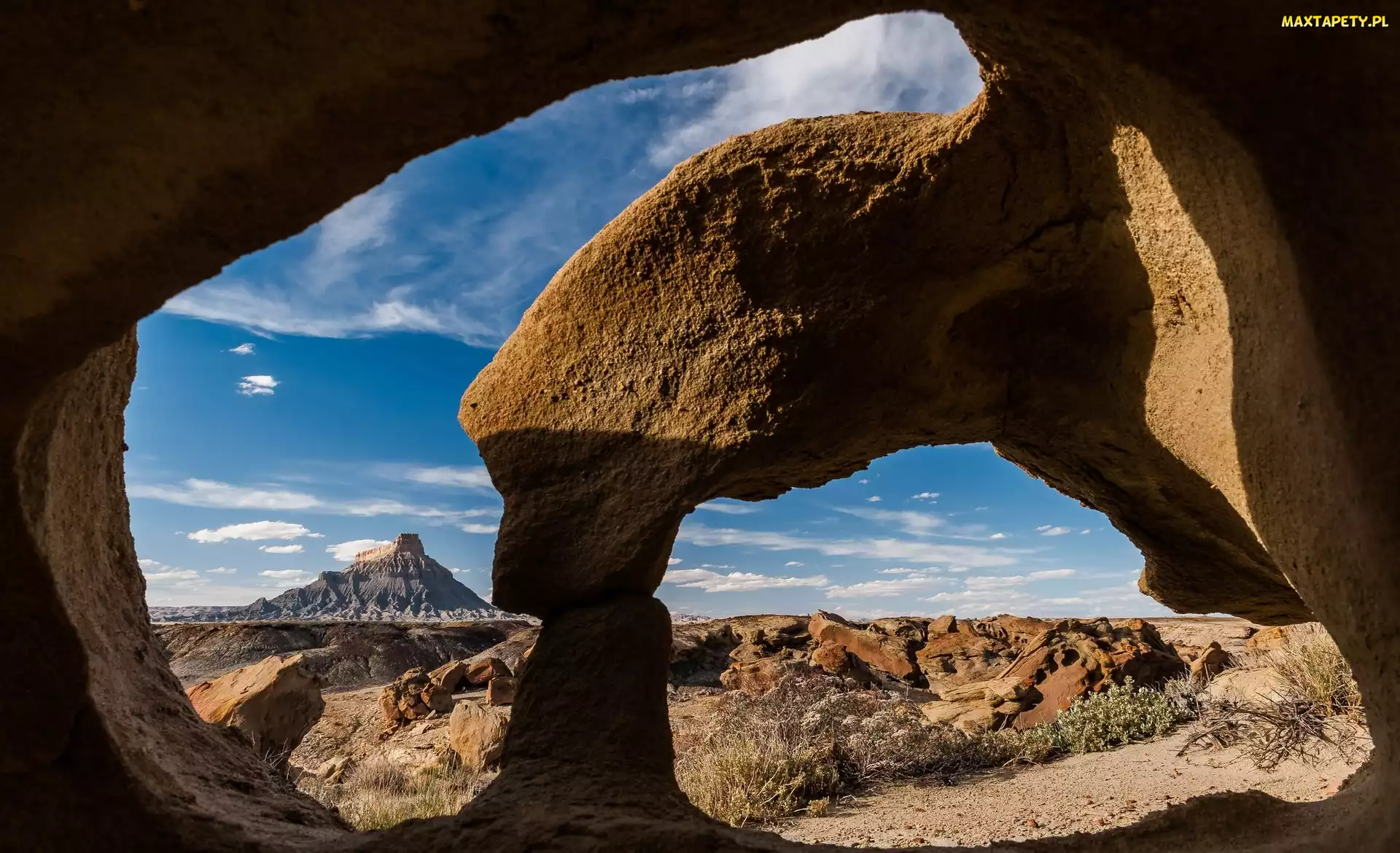 Factory Butte Arch, Niebo, Skały, Góra, Utah, Widok, Stany Zjednoczone, Park Narodowy Capitol Reef