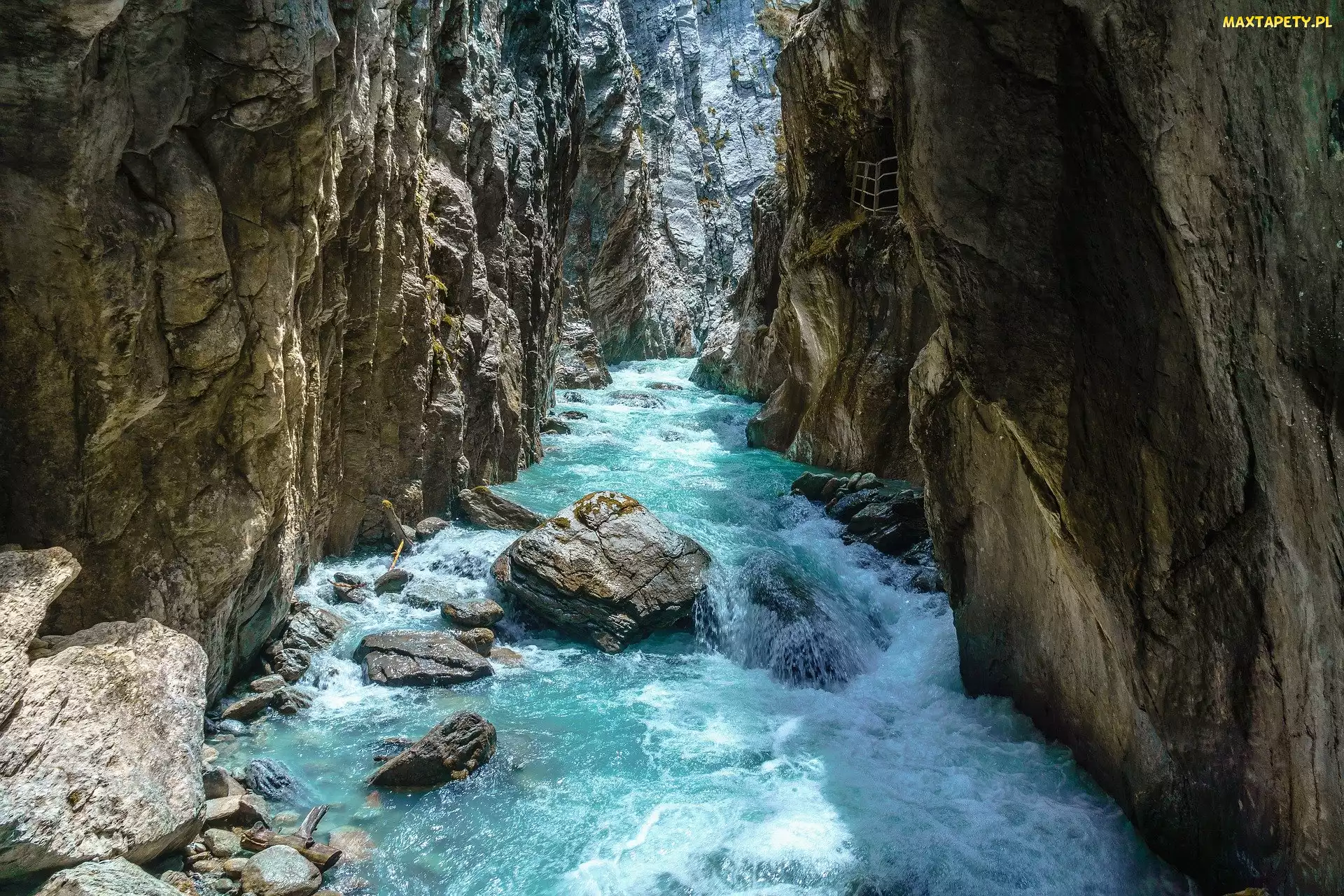 Wąwóz Gletscherschlucht Rosenlaui, Szwajcaria, Kamienie, Skały, Rzeka
