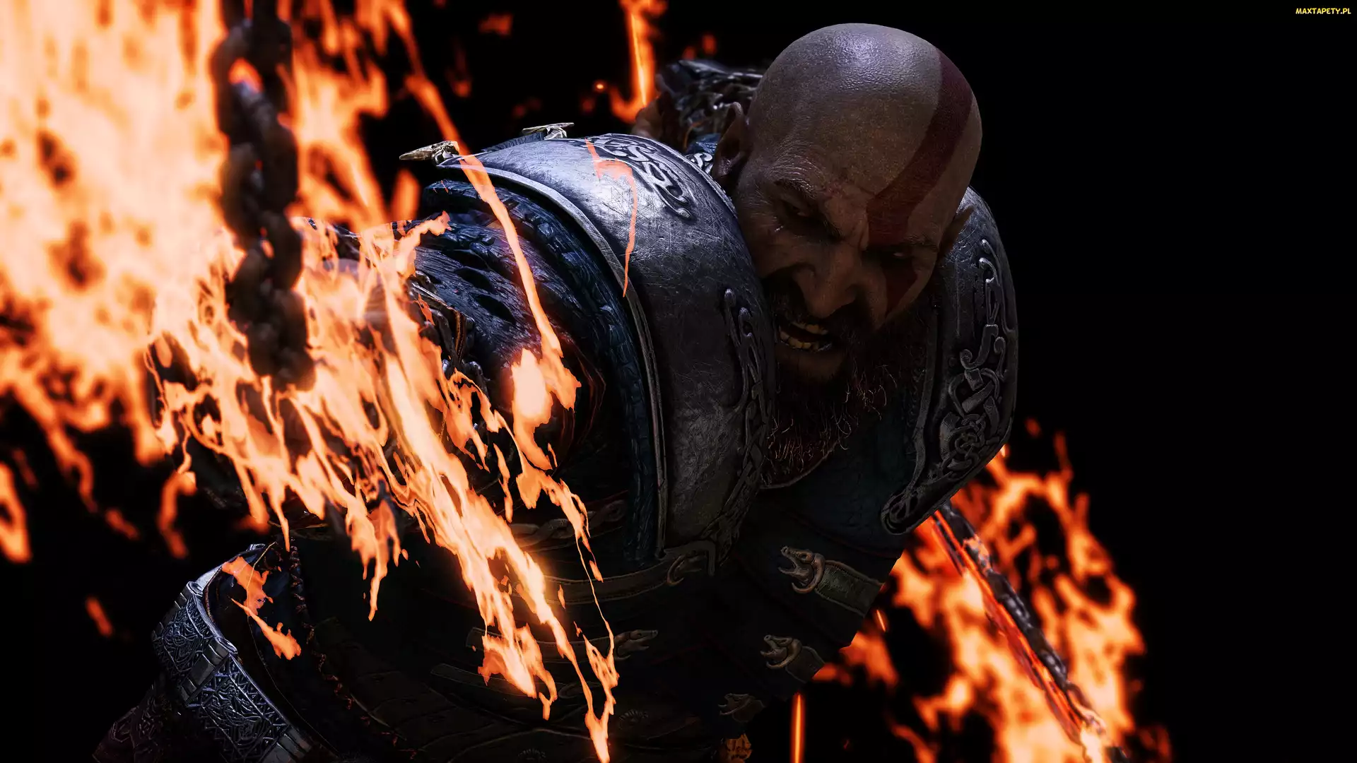 Broda, Naramienniki, God of War, Ogień, Kratos, Gra, Postać