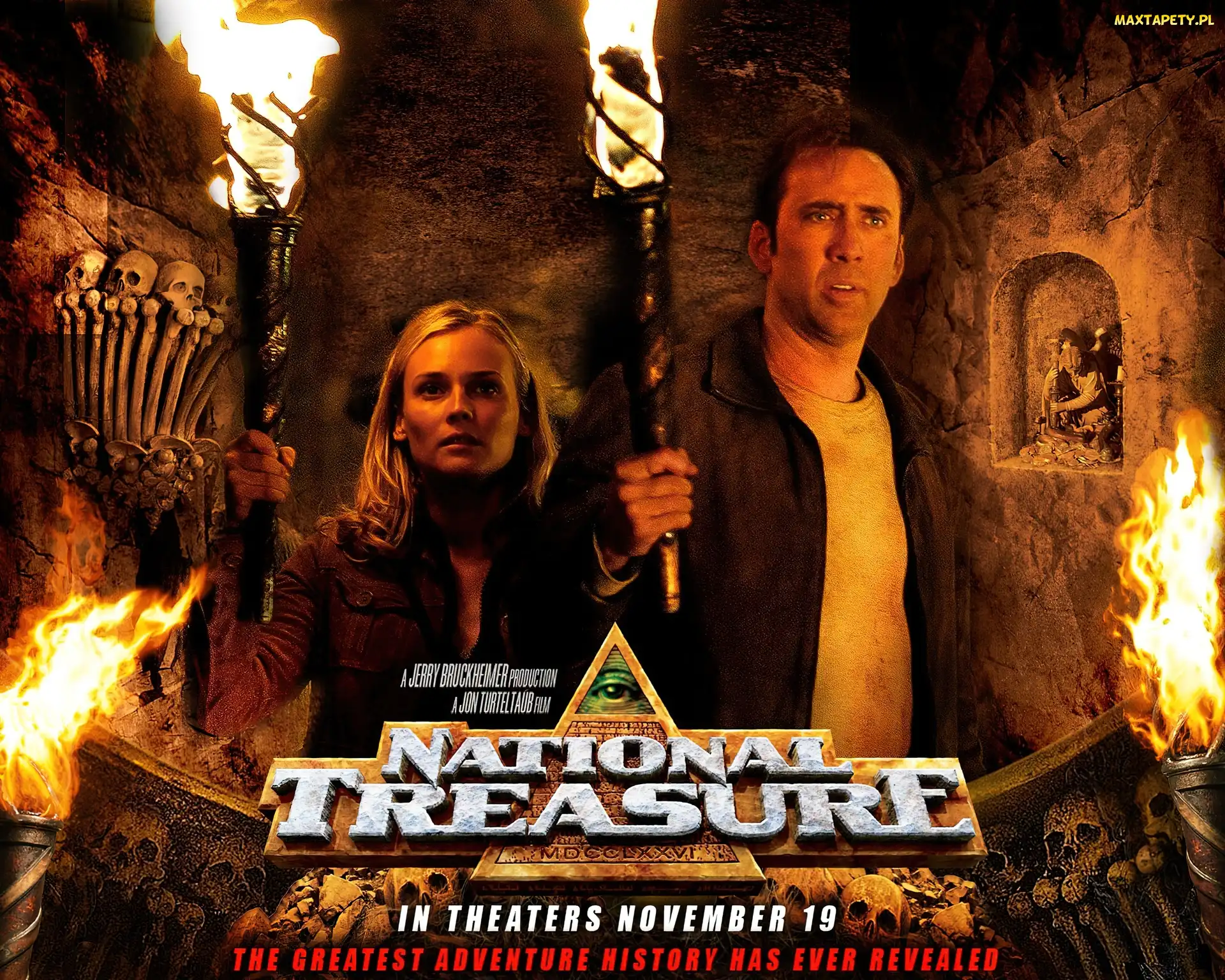 Diane Kruger, podziemie, pochodnie, Nicolas Cage, National Treasure 1