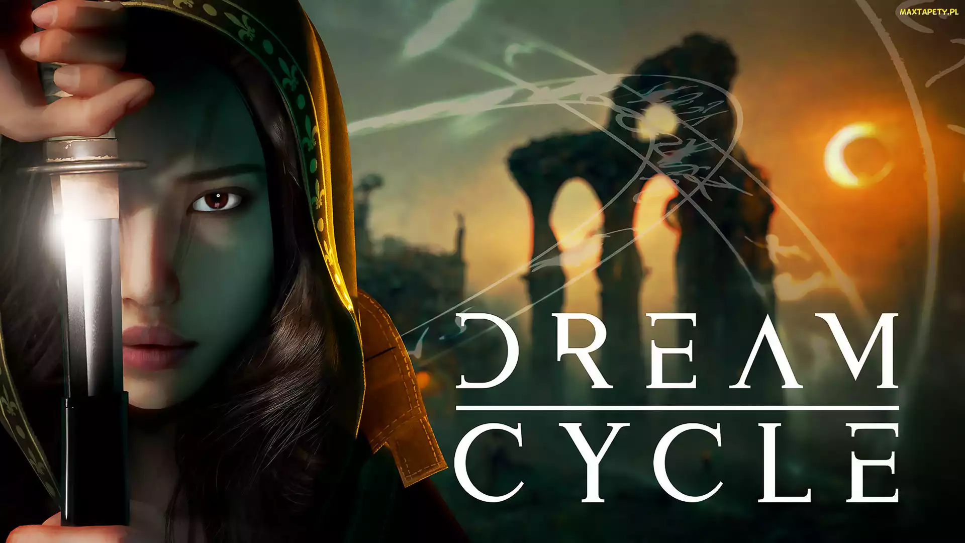 Napis, Kobieta, Dream Cycle, Plakat, Kaptur, Gra, Miecz