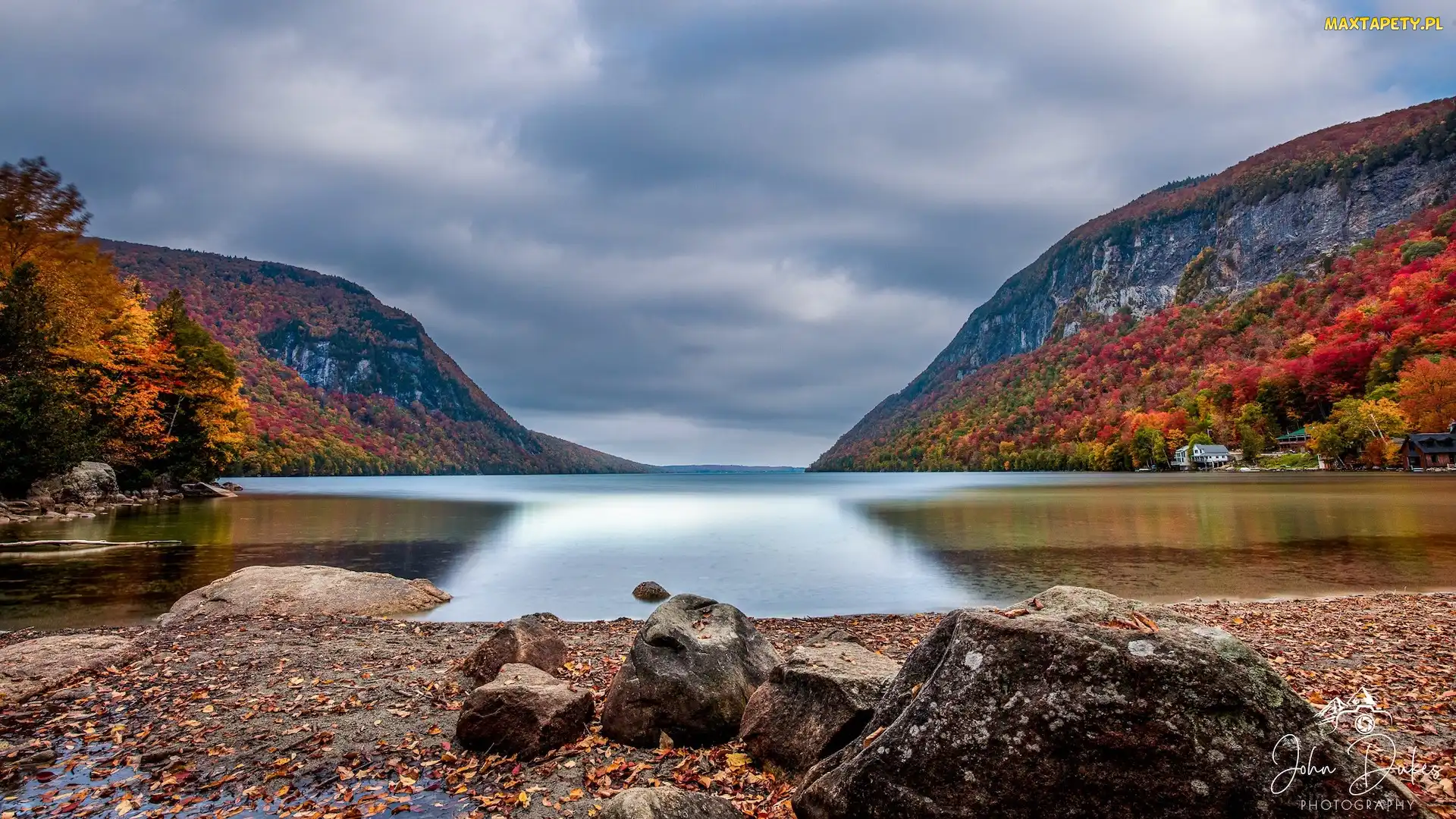 Vermont, Góry, Stany Zjednoczone, Lake Willoughby, Lasy, Jezioro, Kamienie, Jesień