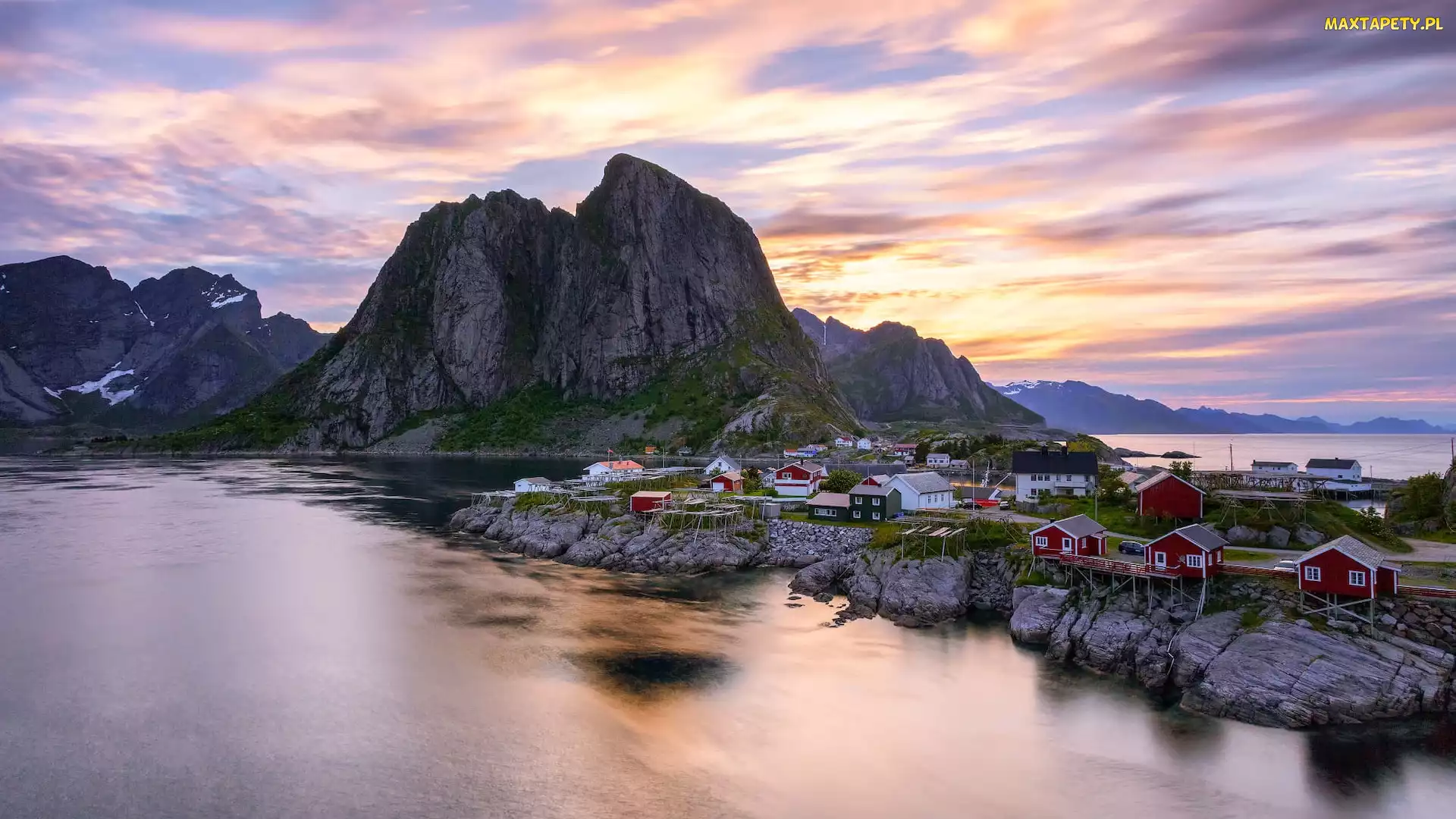 Skały, Wioska Hamnoy, Lofoty, Norwegia, Domy, Morze Norweskie, Góry
