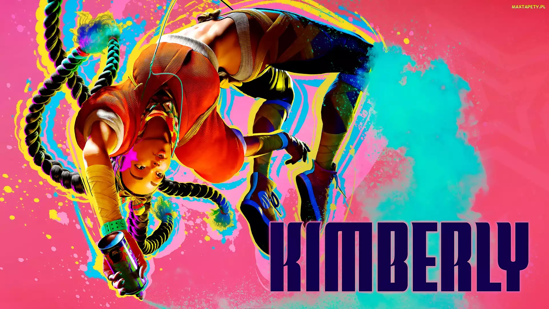 Plakat, Spray, Skok, Napis, Postać, Street Fighter 6, Kimberly, Kobieta, Gra, Warkocze