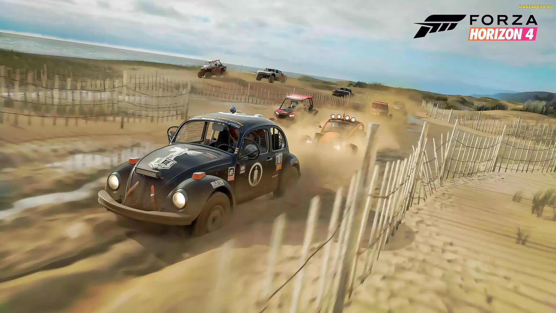 Trasa, Płot, Volkswagen Beetle, Forza Horizon 4, Wyścig, Piasek