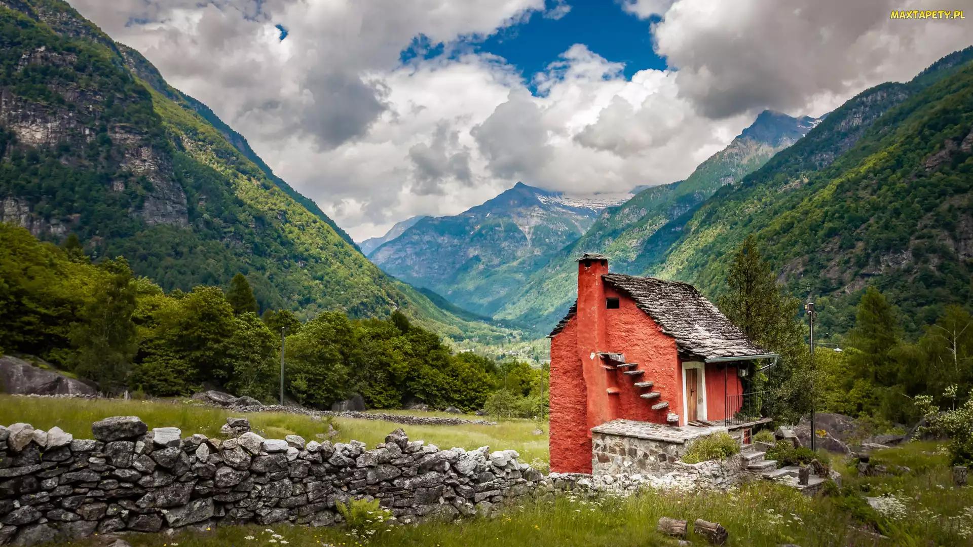 Valle Verzasca, Dolina, Góry, Szwajcaria, Kamienie, Dom, Drzewa