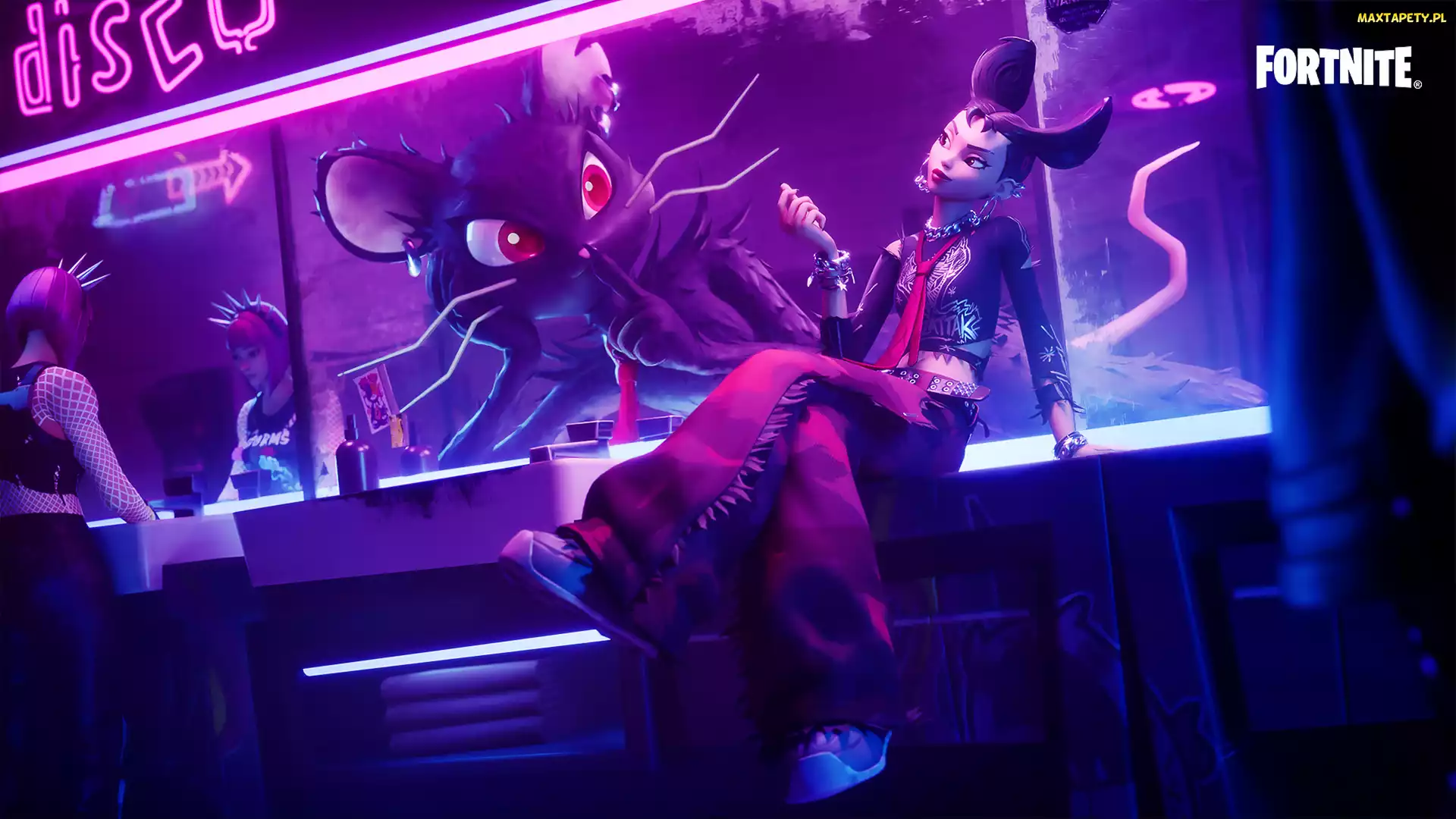 Neon, Bar, Postać, Disco, Mysz, Fortnite, Camille
