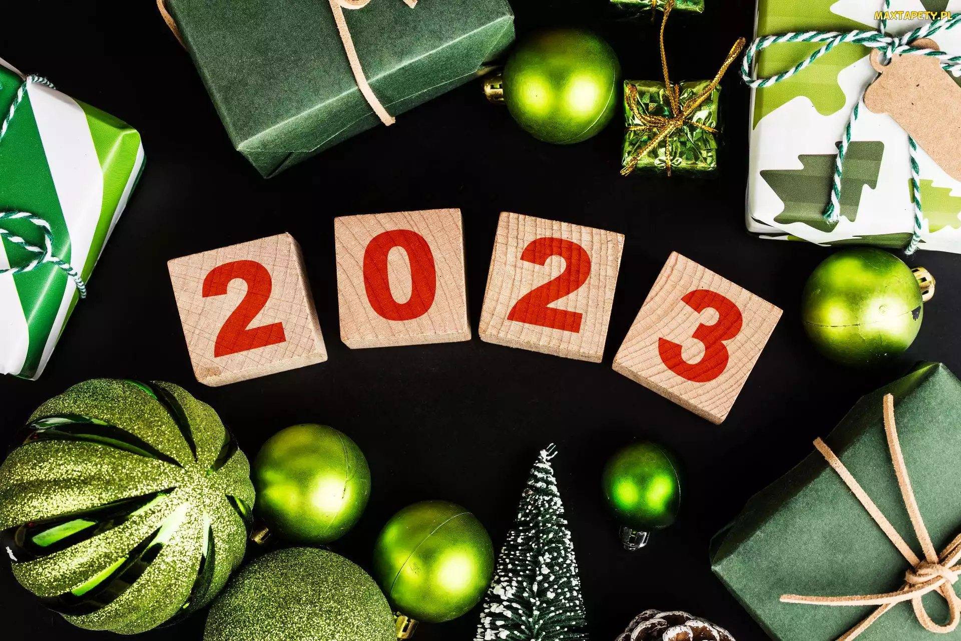 Czarne, Bombki, 2023, Tło, Prezenty, Nowy Rok, Klocki