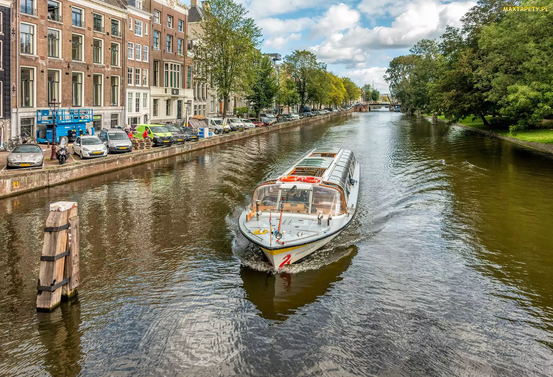 Kanał, Motorówka, Amsterdam, Holandia
