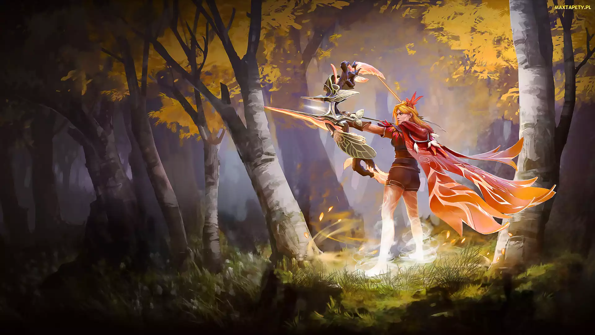 Gra, Drzewa, Strażnik wiatru, Łuk, Las, Windranger, Dota 2, Postać, Kobieta