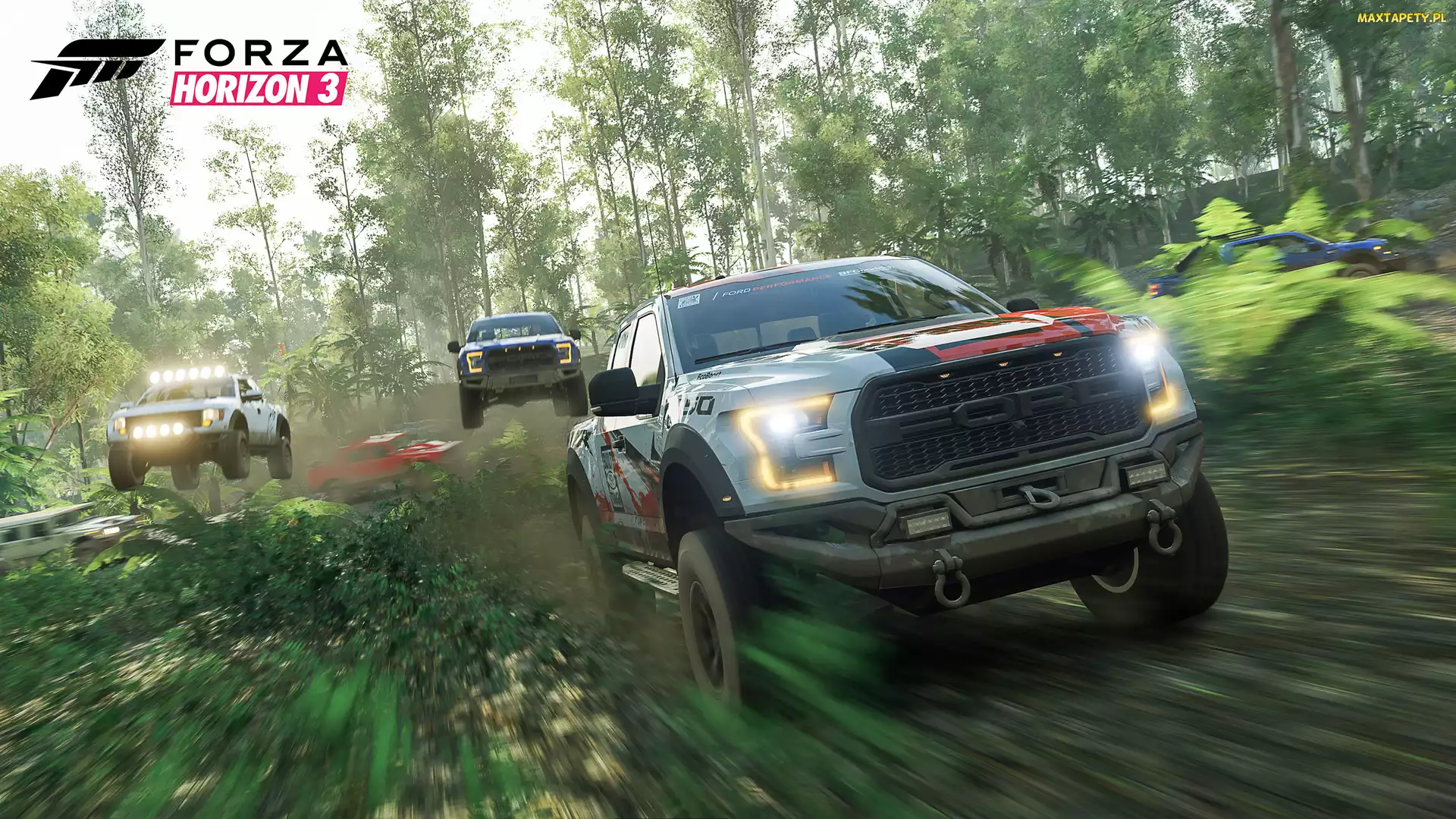 Samochody, Las, Forza Horizon 3, Ford, Wyścig, Terenowe, Plakat, Droga