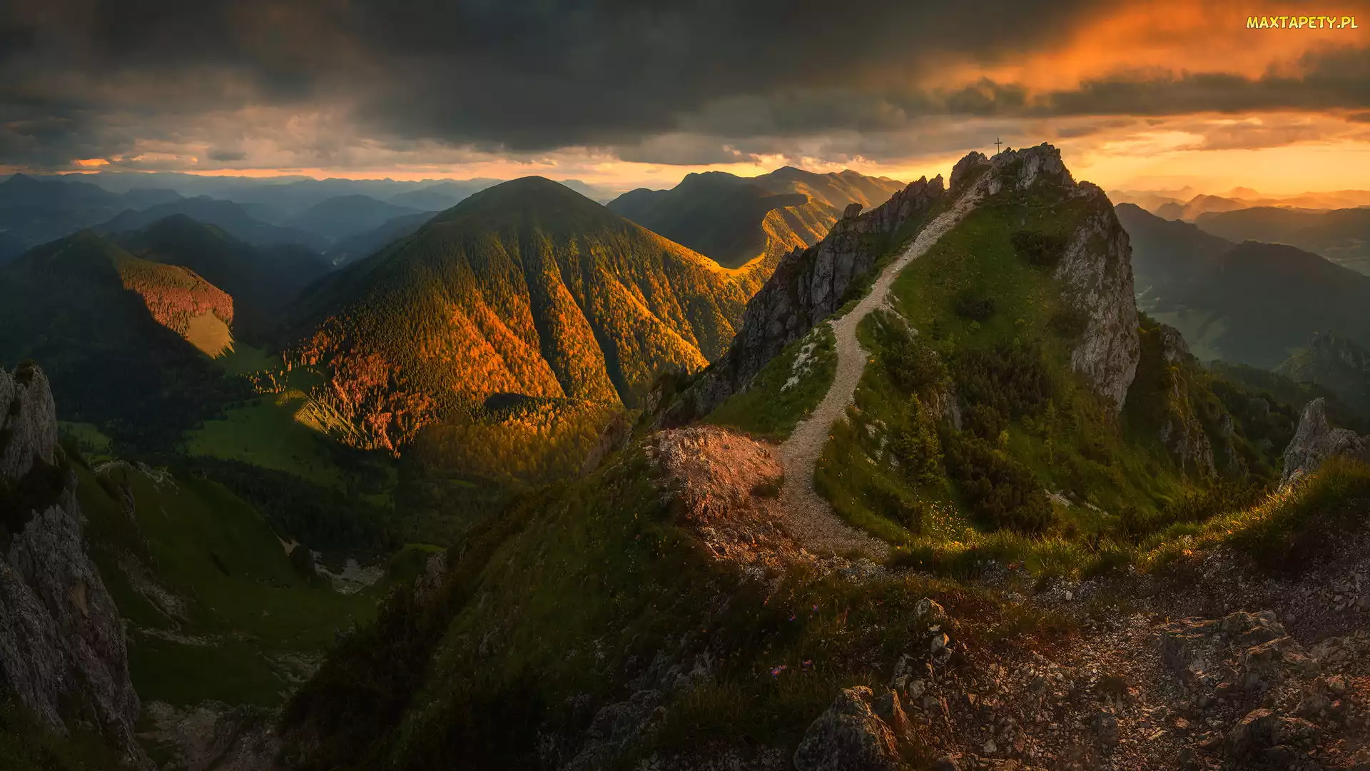 Droga, Słowacja, Szczyty, Rozświetlone, Góry