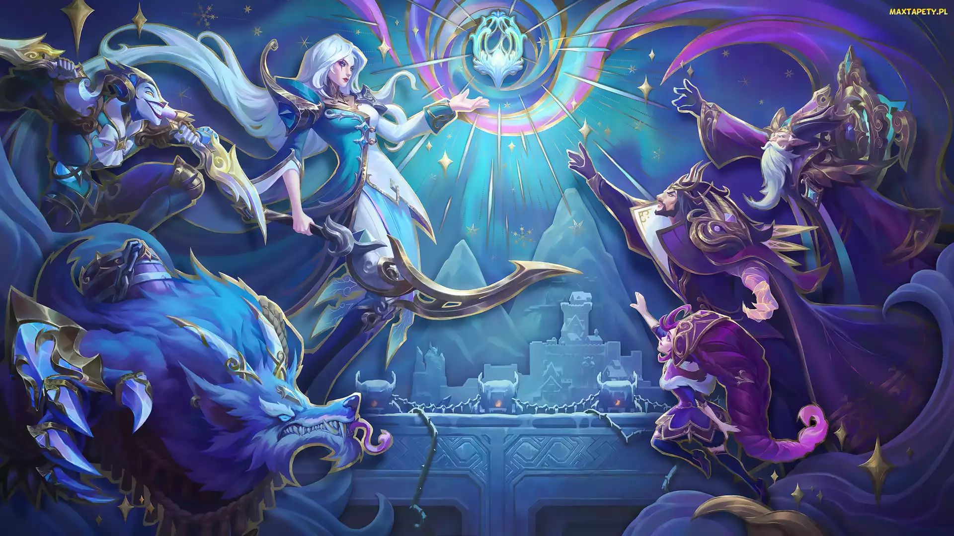 Shaco, Warwick, Diana, Postacie, Góry, Zamek, Zoe, Gra, Zilean, Makieta, League of Legends, Swain, Diadem, Winterblessed