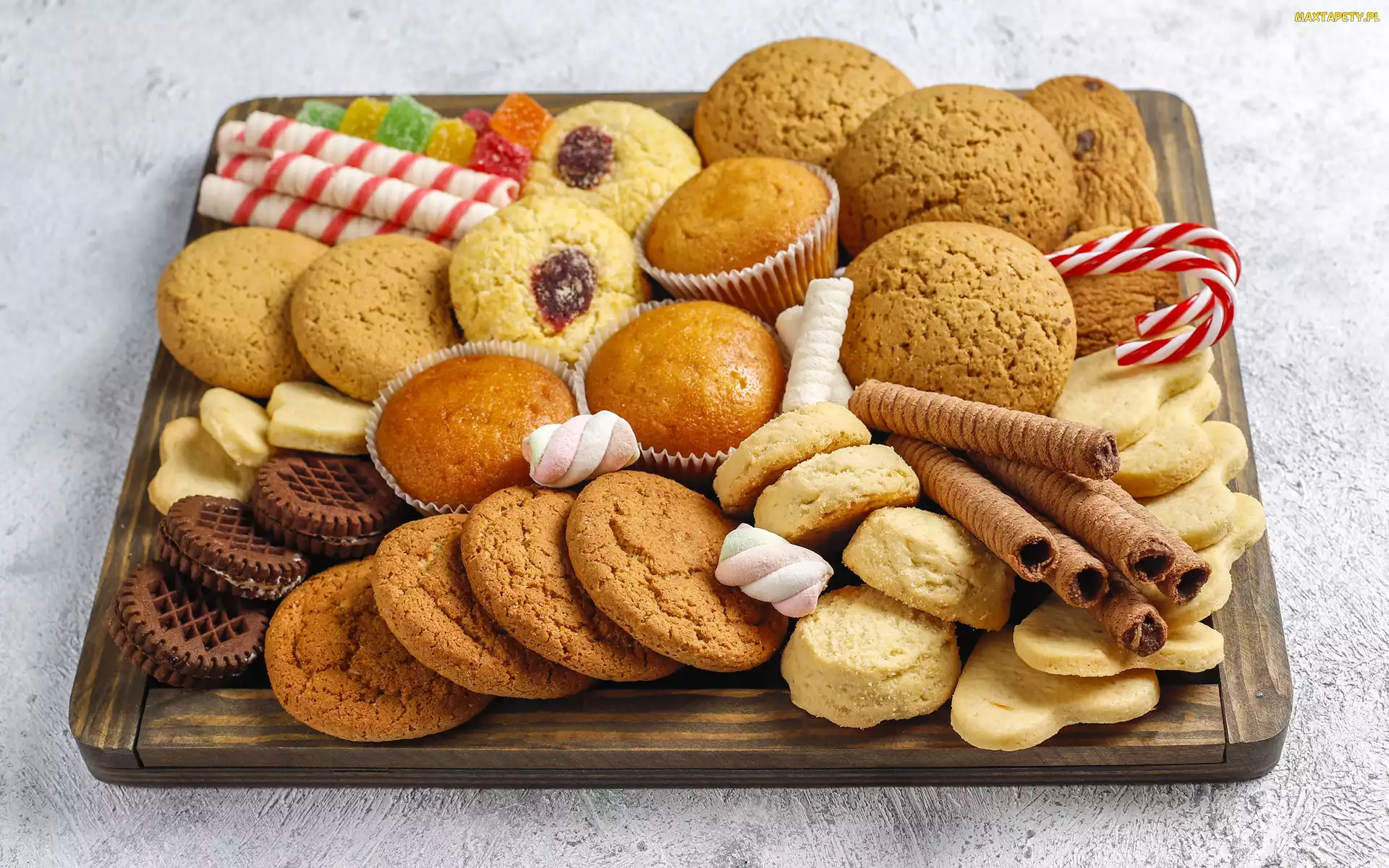Żelki, Lizaki, Ciastka, Łakocie, Muffinki, Deska, Rurki