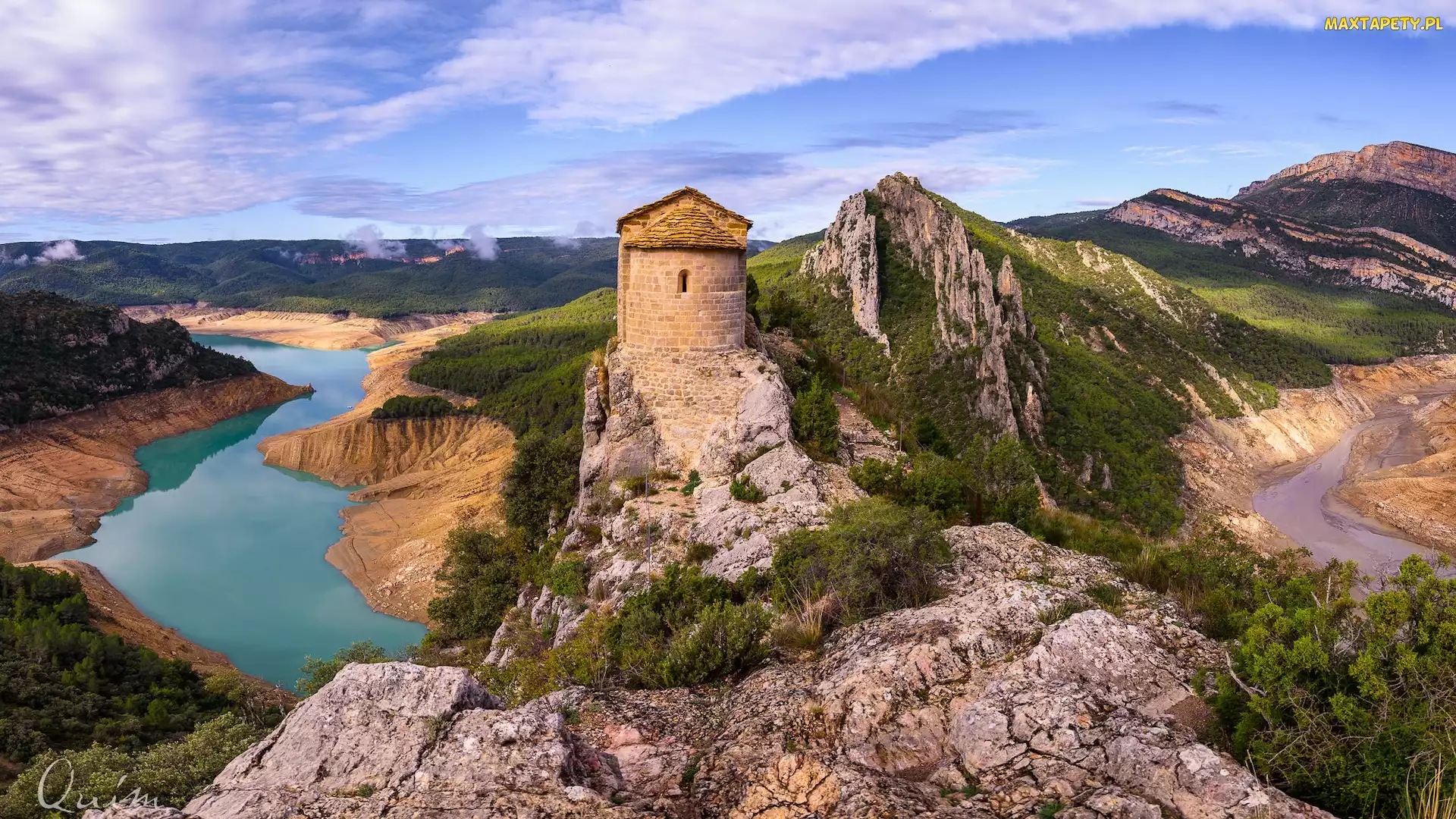 Hiszpania, Kaplica, Noguera Ribargorzana, La Pertusa, Kościół, Rzeka, Katalonia, Siurana, Skały