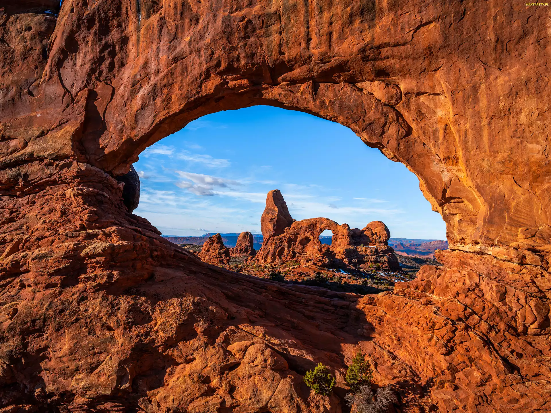 Niebo, Łuk, Stan Utah, Stany Zjednoczone, Park Narodowy Arches, Skały