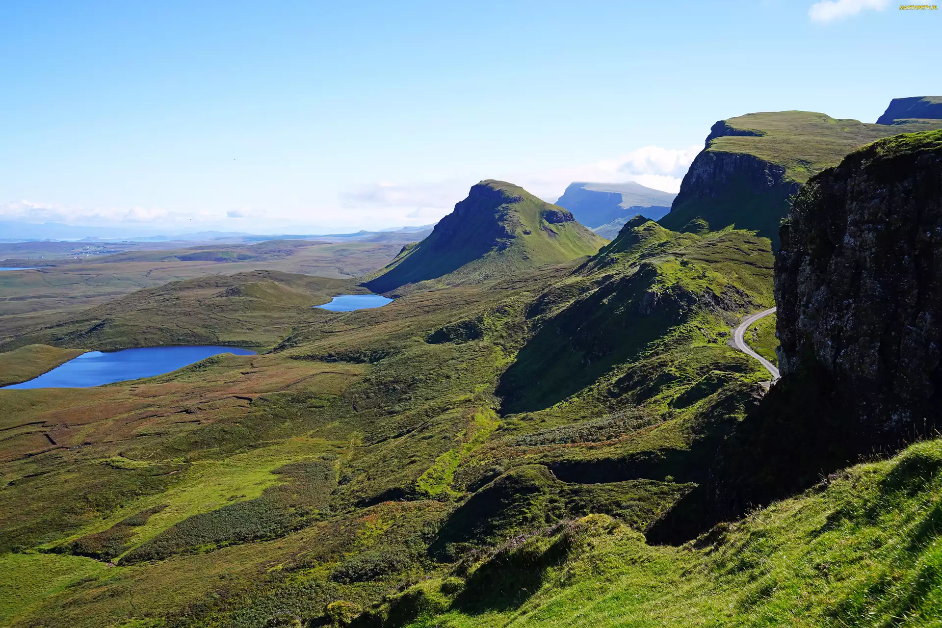 Ścieżka, Góry, Wyspa Skye, Jeziora, Wzgórza, Szkocja, Quiraing