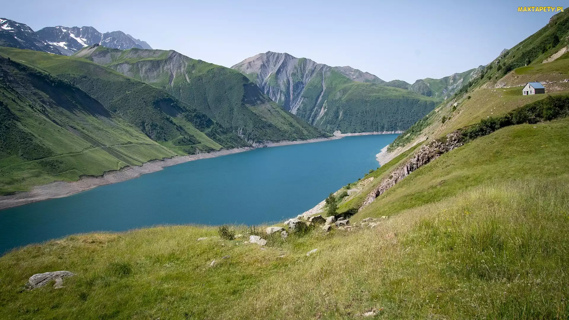 Francja, Isere, Dom, Góry, Jezioro, Lac de Grand Maison