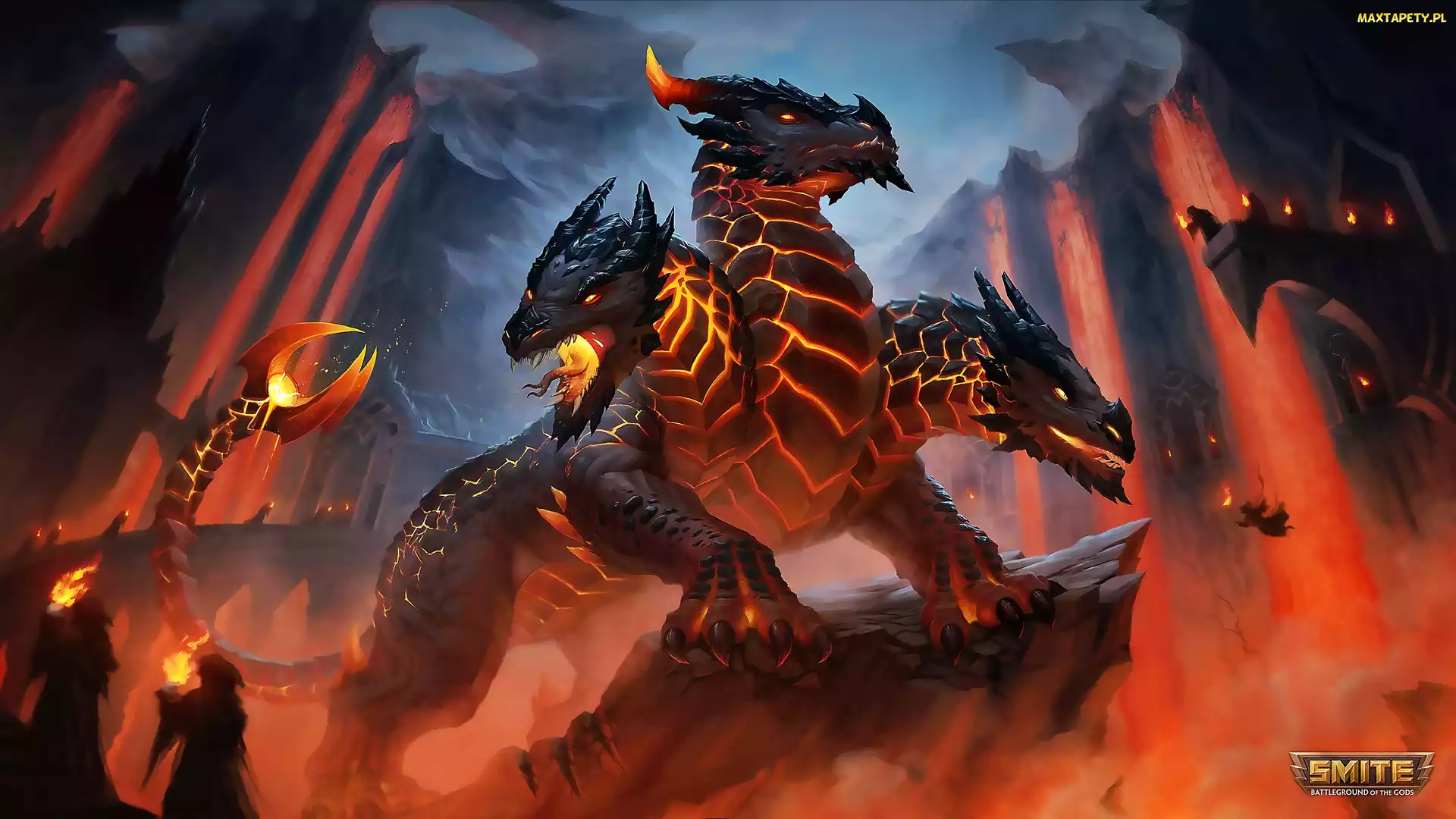 Noc, Smok, Smite Battleground of the God, Pochodnie, Cerberus, Gra, Postać