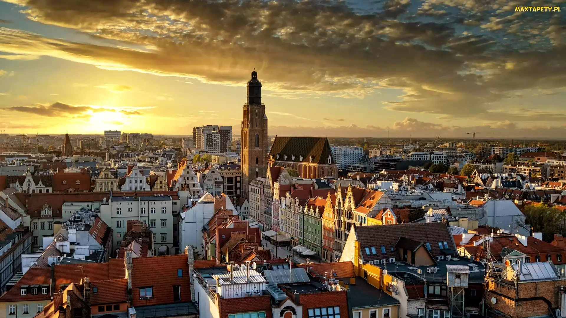Polska, Wrocław, Domy, Miasto, Kamienice, Chmury