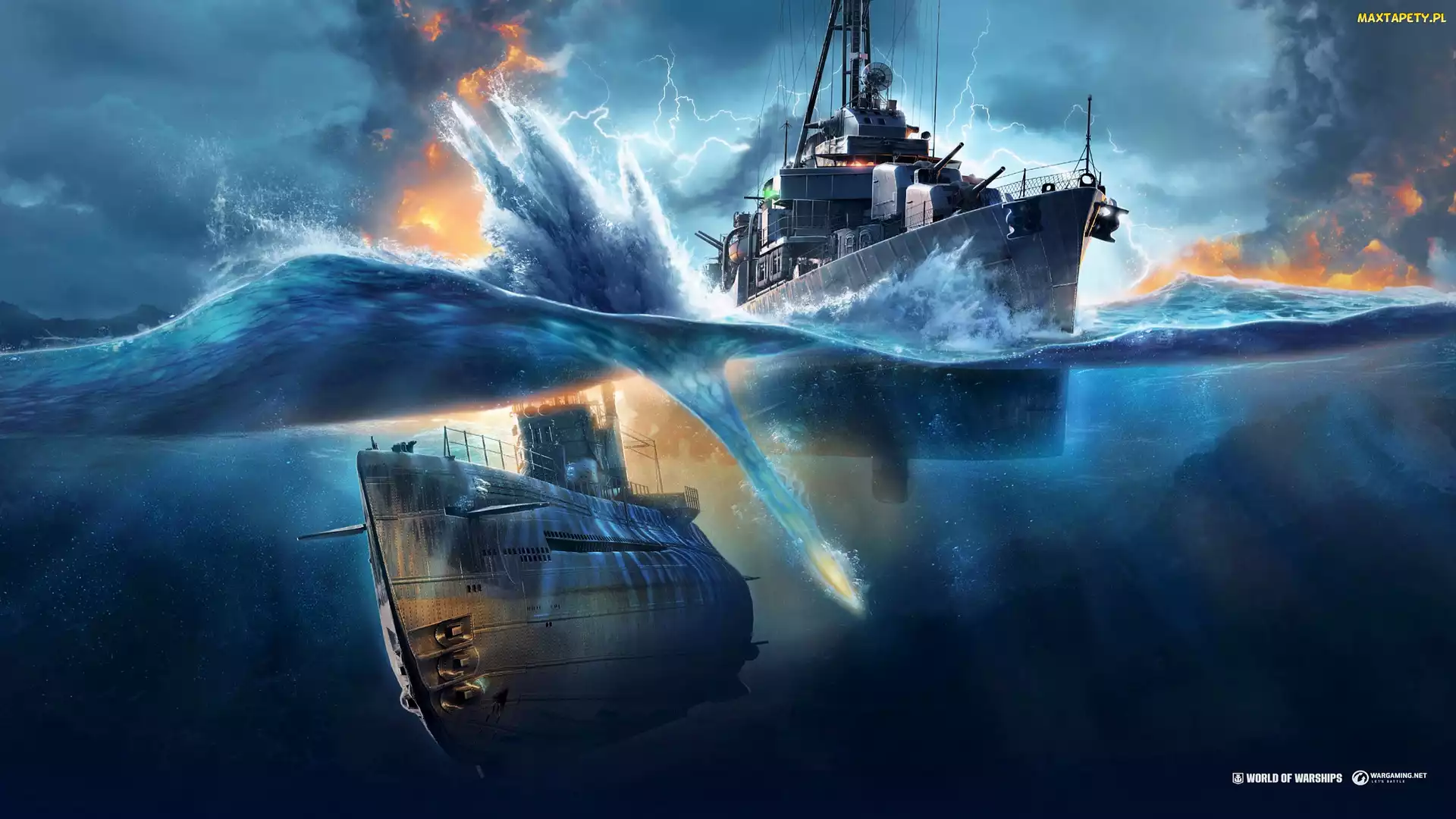 Morze, Łódź podwodna, World of Warships, Gra, Okręt, Niszczyciel