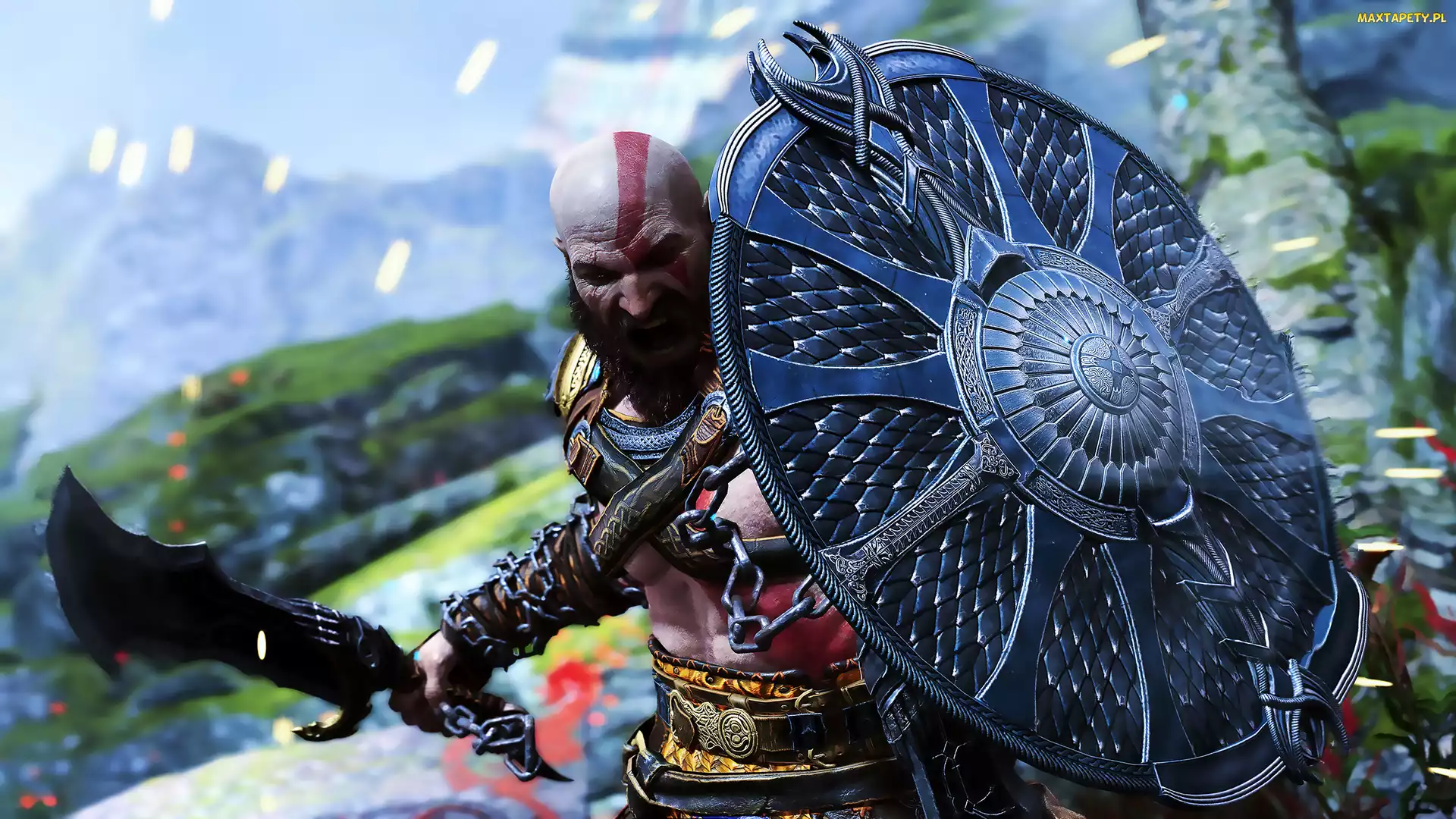 Łańcuch, Miecz, God of War Ragnarok, Tarcza, Kratos, Gra, Postać