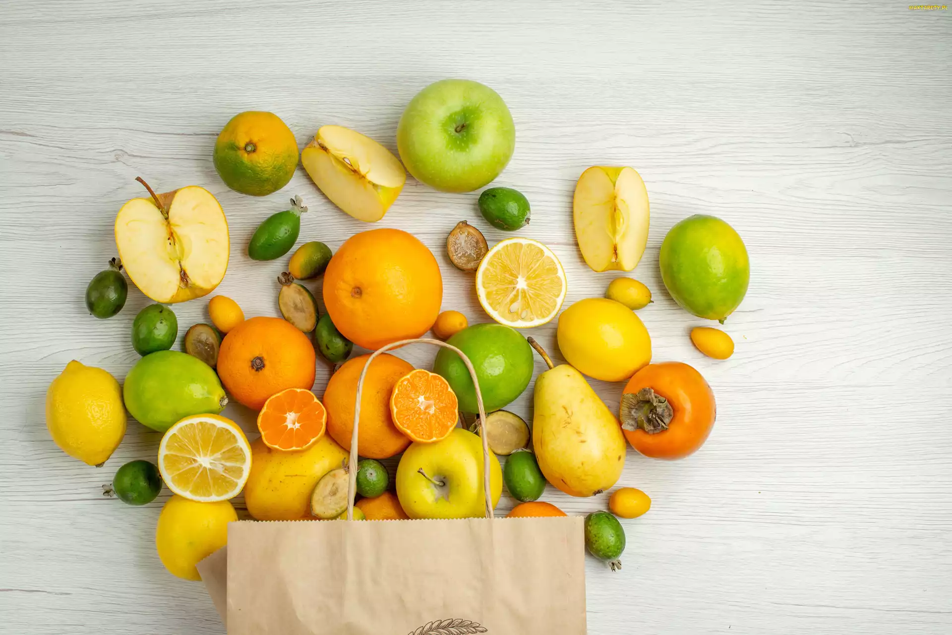 Torba papierowa, Gruszki, Jabłka, Owoce, Mandarynki, Limonki