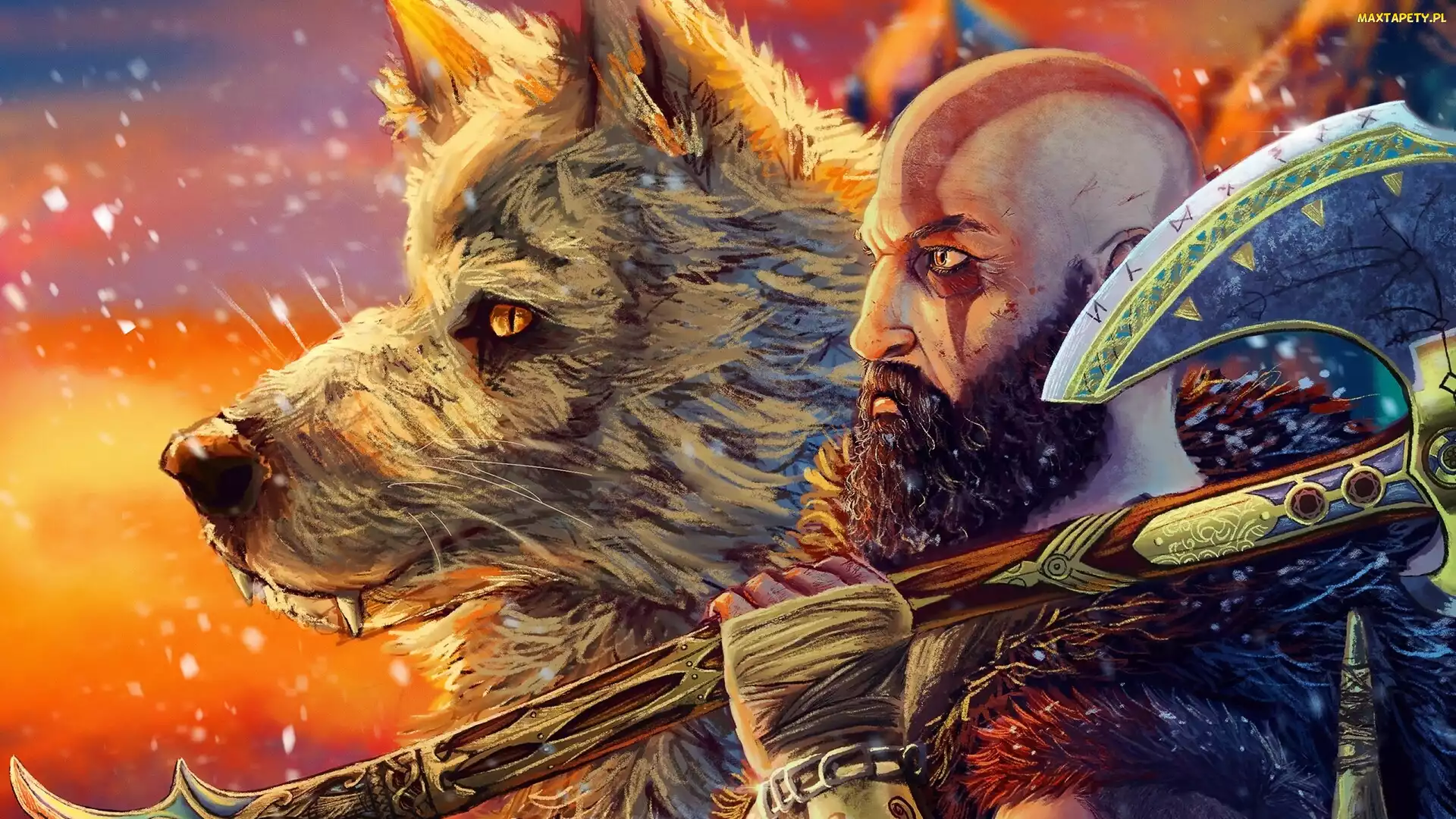 Topór, Wilk, God of War Ragnarok, Plakat, Kratos, Gra, Postać
