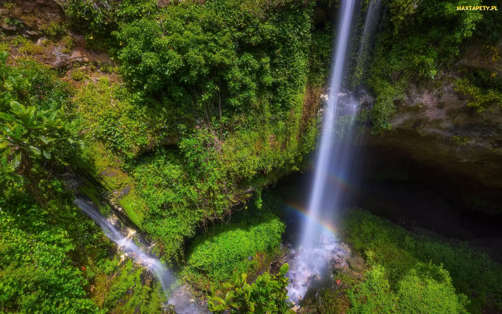 Mount Gambier, Tęcza, Cave Garden Waterfall, Australia, Roślinność, Wodospad, Jaskinia