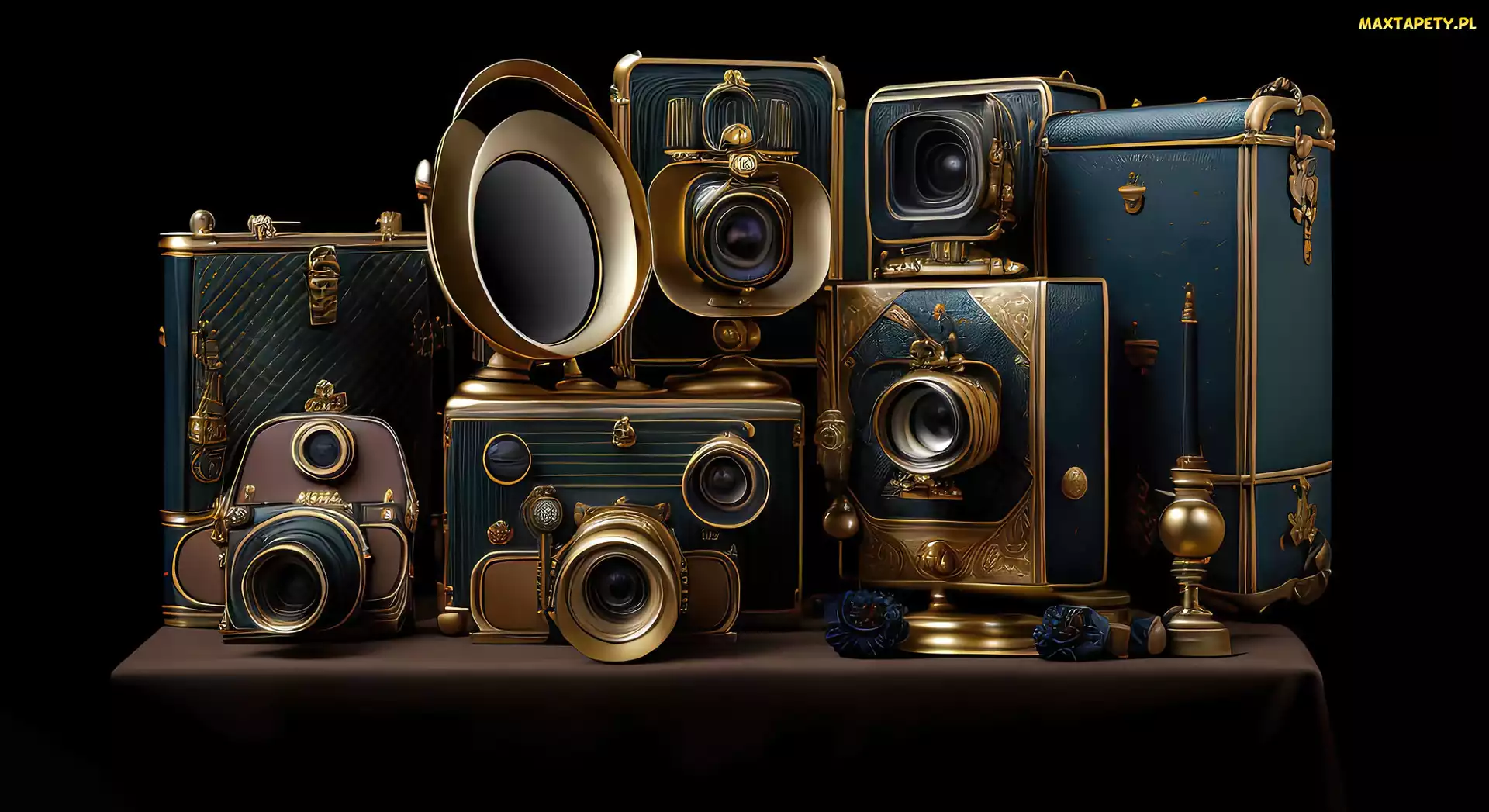 Zabytkowe, AI, Grafika, Aparaty fotograficzne, Stół