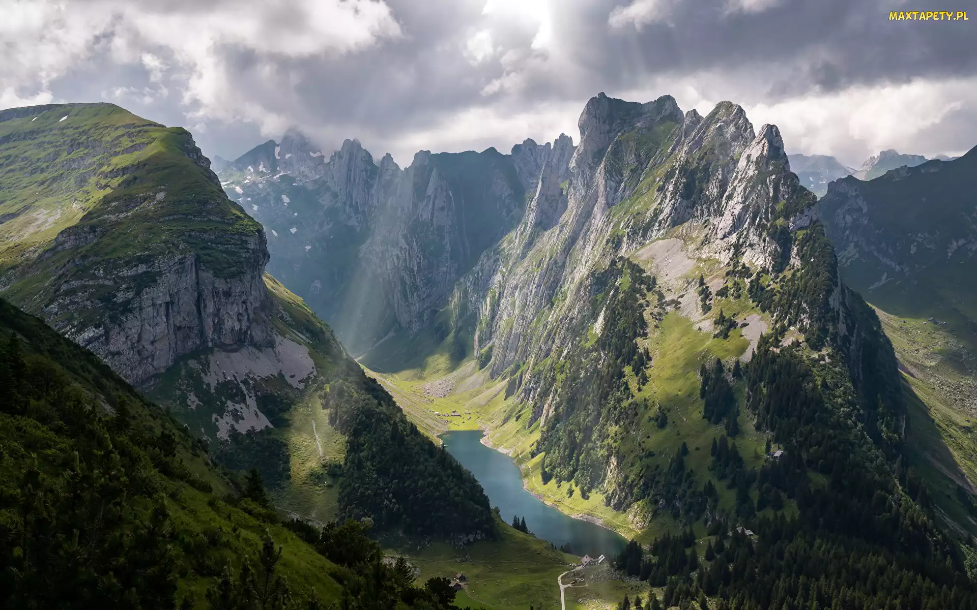 Drzewa, Jezioro Falensee, Góry, Szwajcaria, Alpy, Dolina