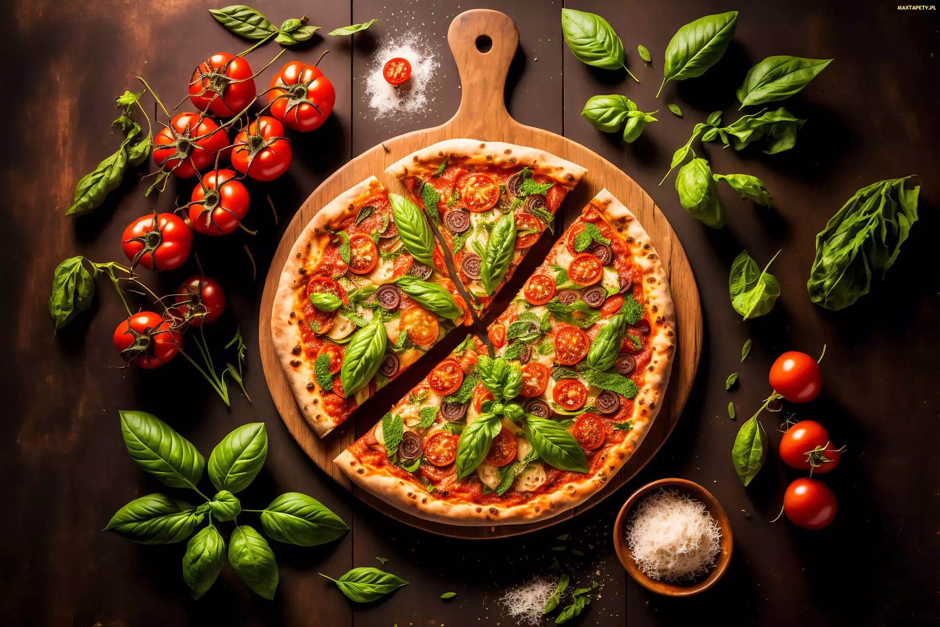 Deska, Deski, Bazylia, Pomidory, Pizza