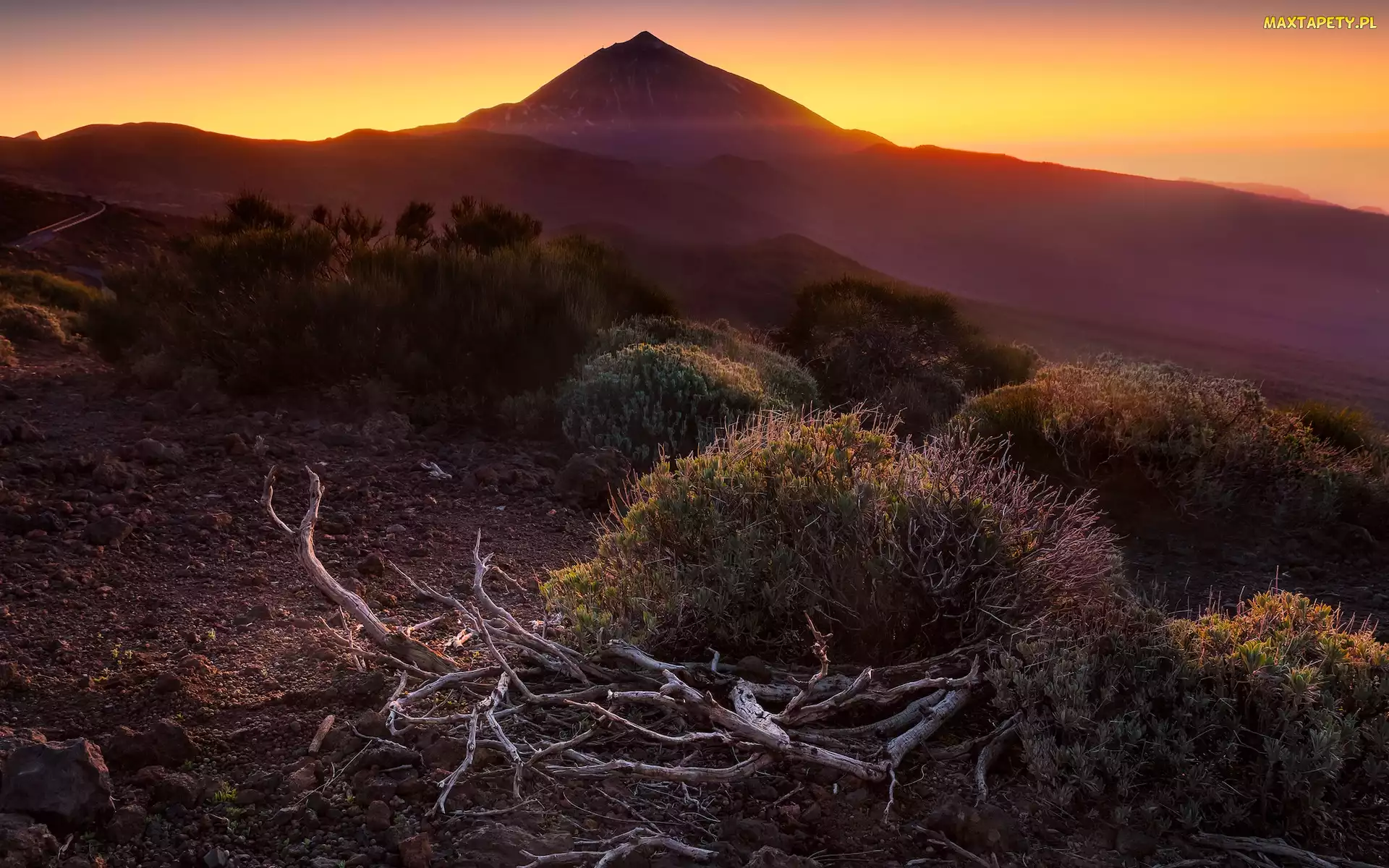 Konary, Teide, Teneryfa, Zachód słońca, Wulkan, Hiszpania, Góra