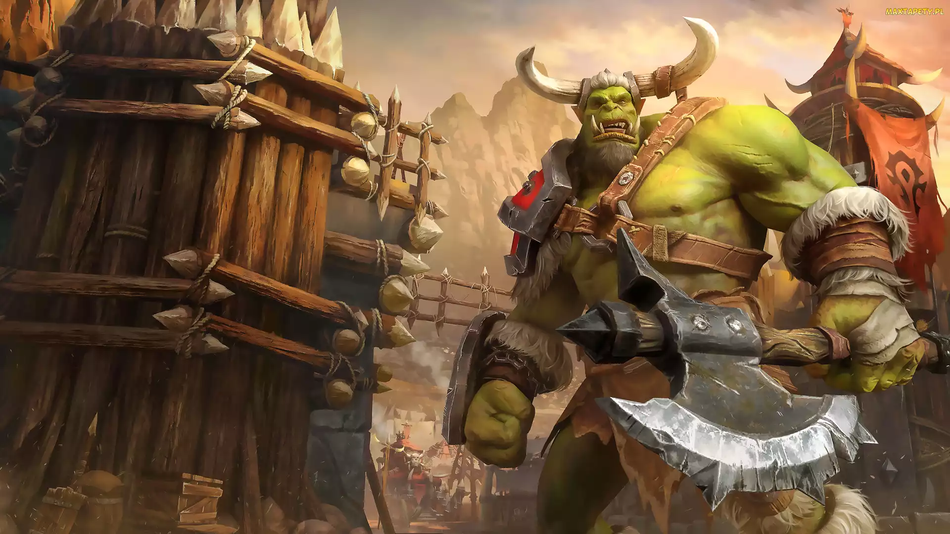 Gra, Sztandar, Topór, Wieże, Rogi, Ork, Warcraft III Reforged, Postać, Axes