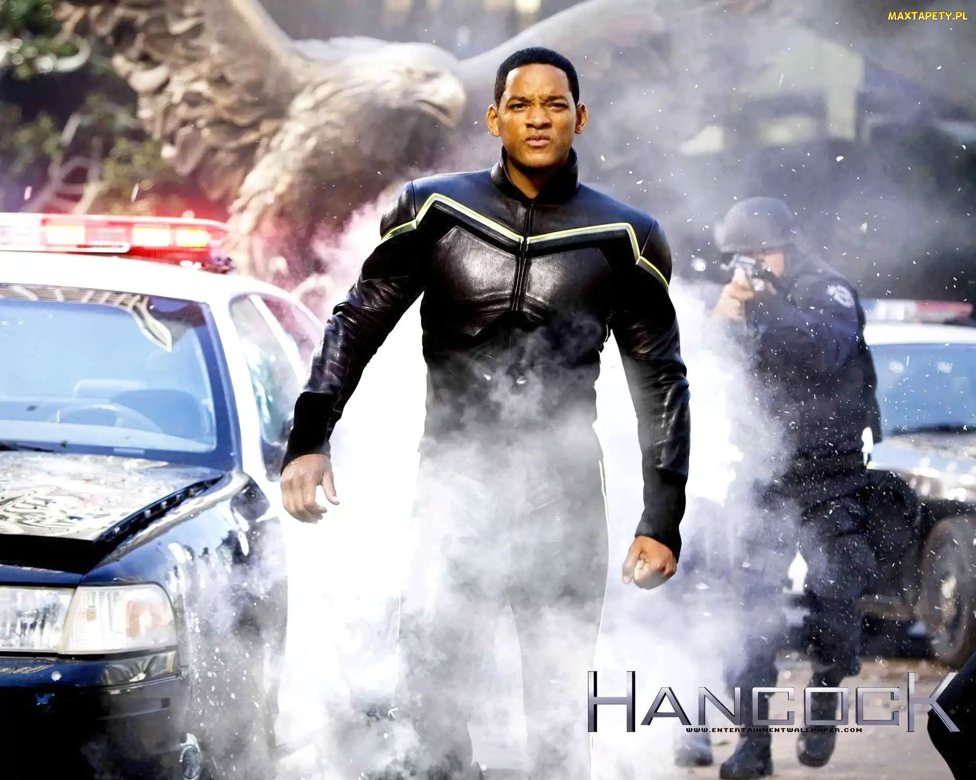 radiowóz, dym, Hancock, Will Smith