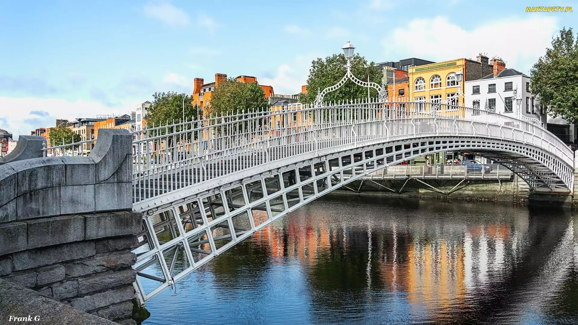 Irlandia, Dublin, Domy, Rzeka Liffey, Most, Hapenny Bridge