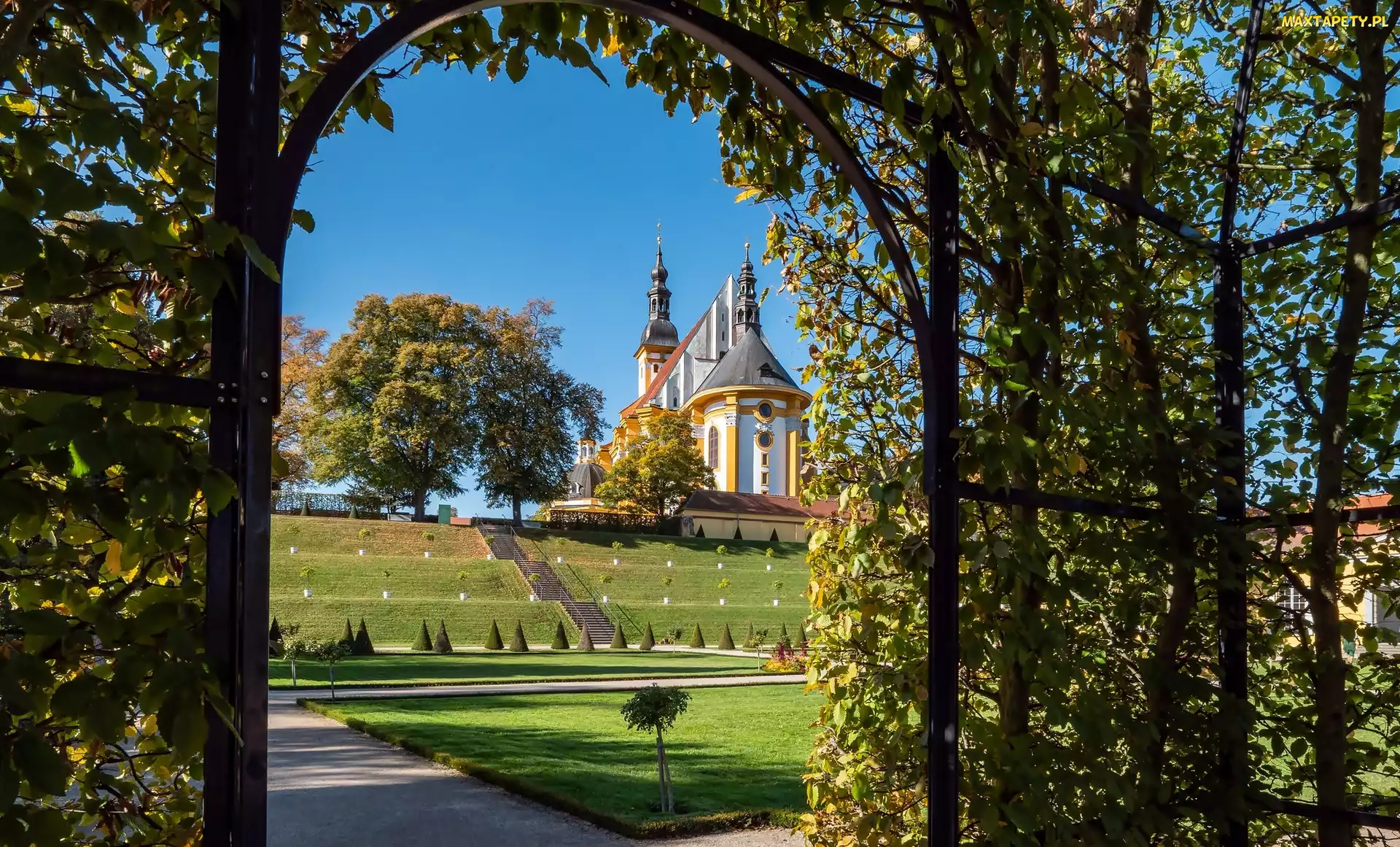Neuzelle, Klasztor, Niemcy, Wniebowzięcia Najświętszej Marii Panny, Park, Kościół, Pergola, Kloster Neuzelle