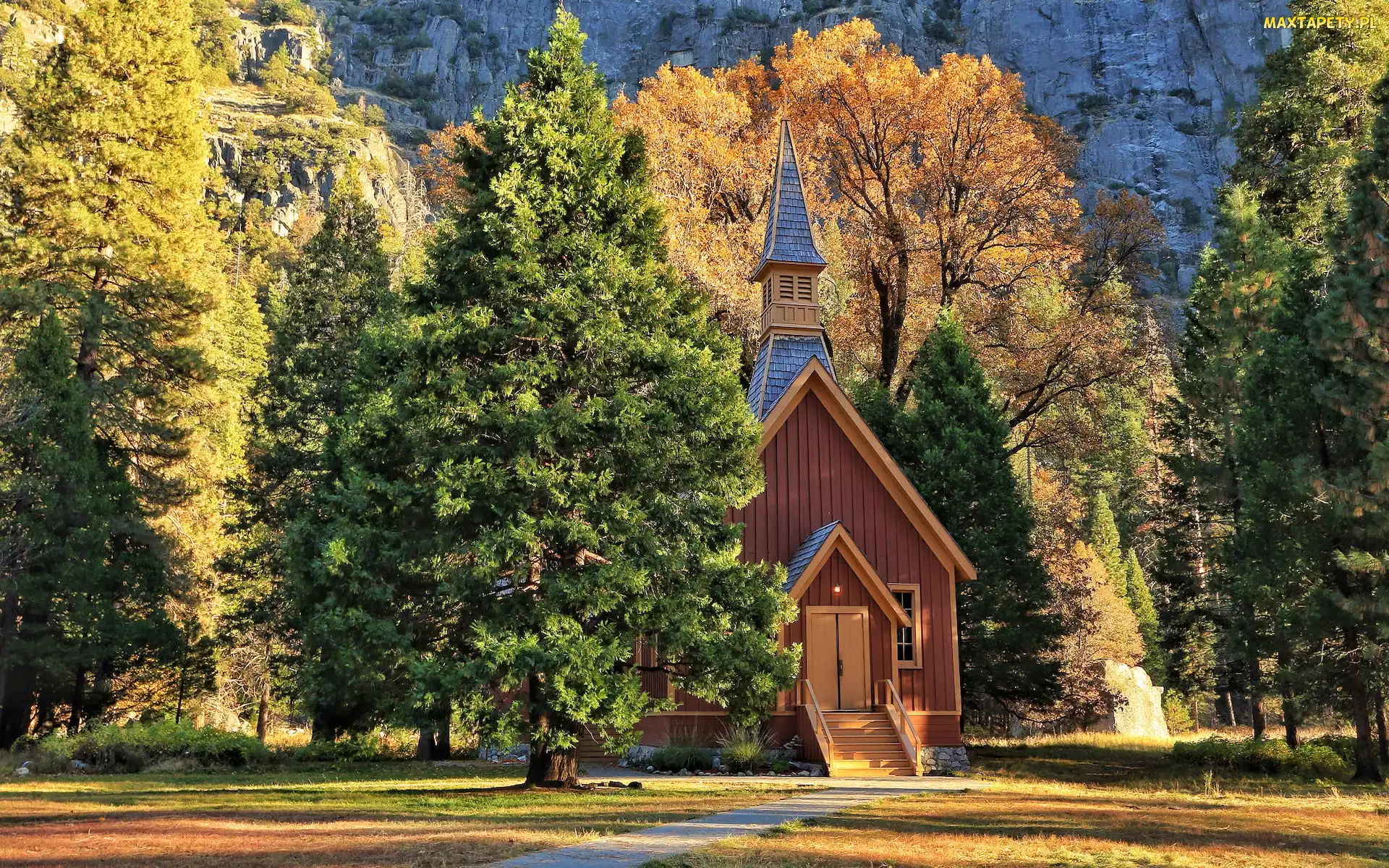 Kościółek, Kaplica, Kalifornia, Stany Zjednoczone, Park Narodowy Yosemite, Drzewa