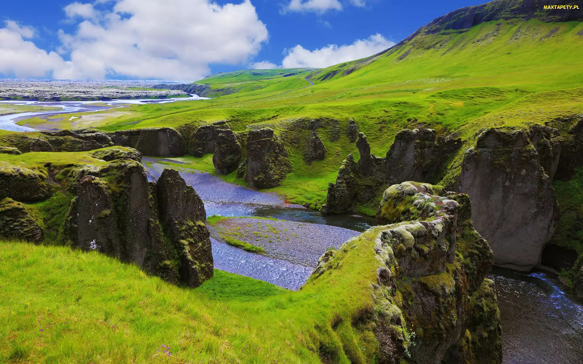 Rzeka Fjadra, Kanion Fjadrargljufur, Islandia, Skały