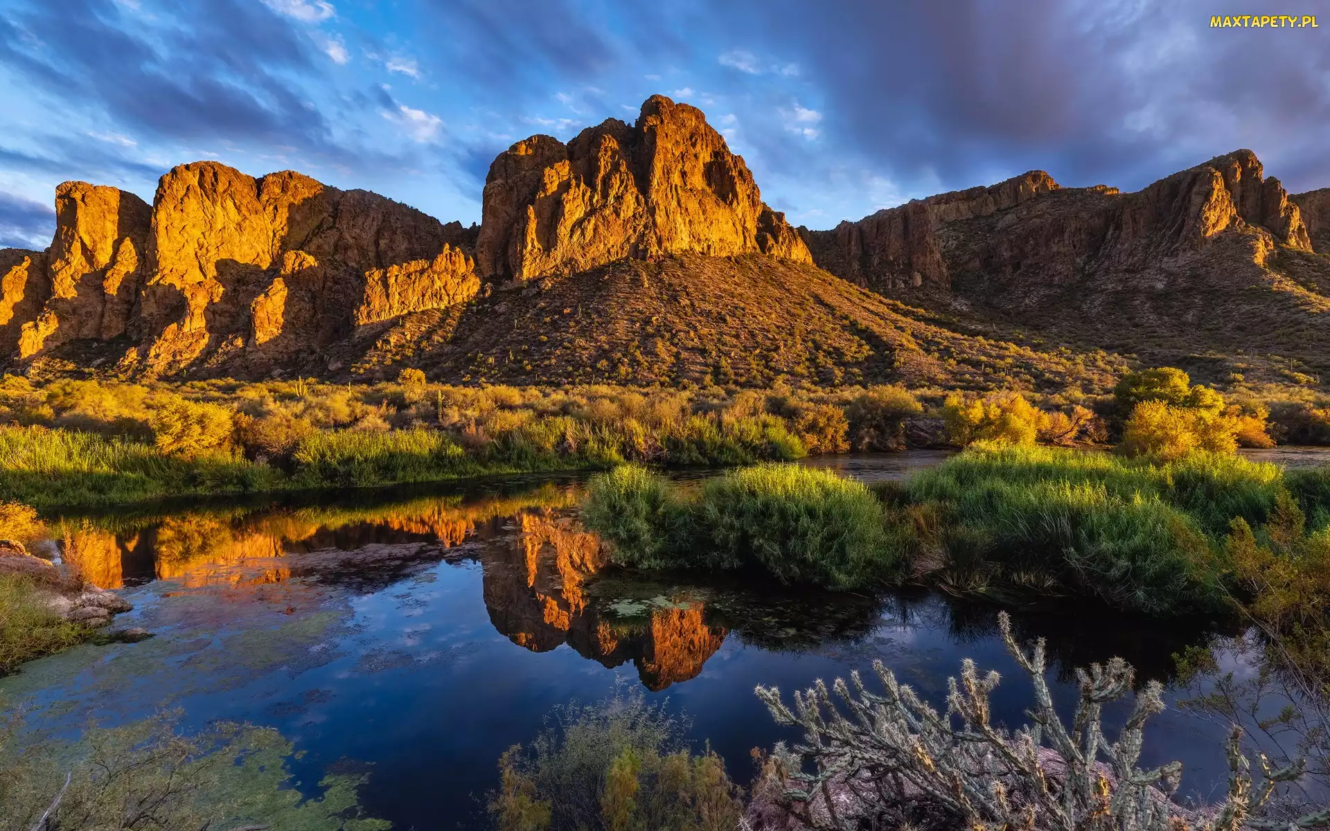 Arizona, Rzeka, Stany Zjednoczone, Goldfield Mountains, Roślinność, Góry, Chmury, Salt River