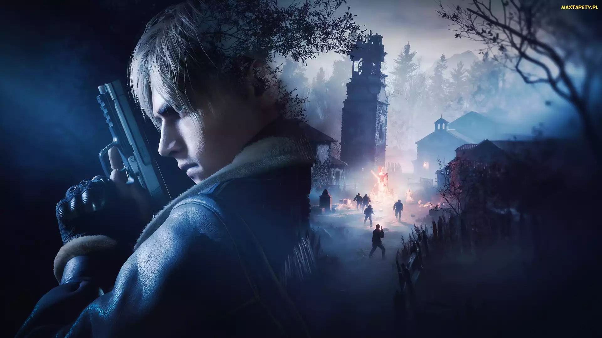 Gra, Osada, Kurtka, Ogień, Pistolet, Mężczyzna, Resident Evil 4, Postać, Leon