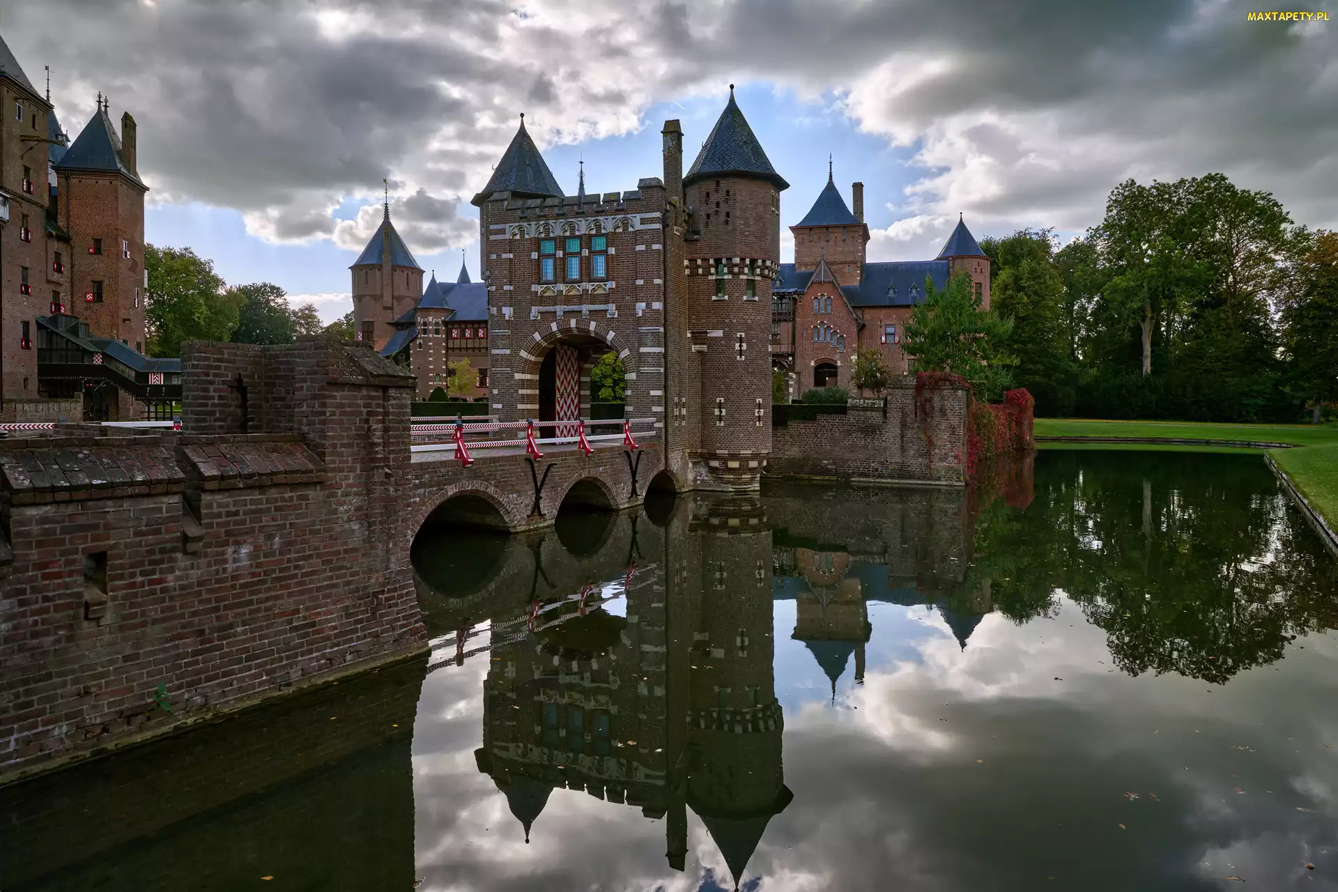 Utrecht, Wieża, Holandia, Castle De Haar, Staw, Zamek, Odbicie, Most