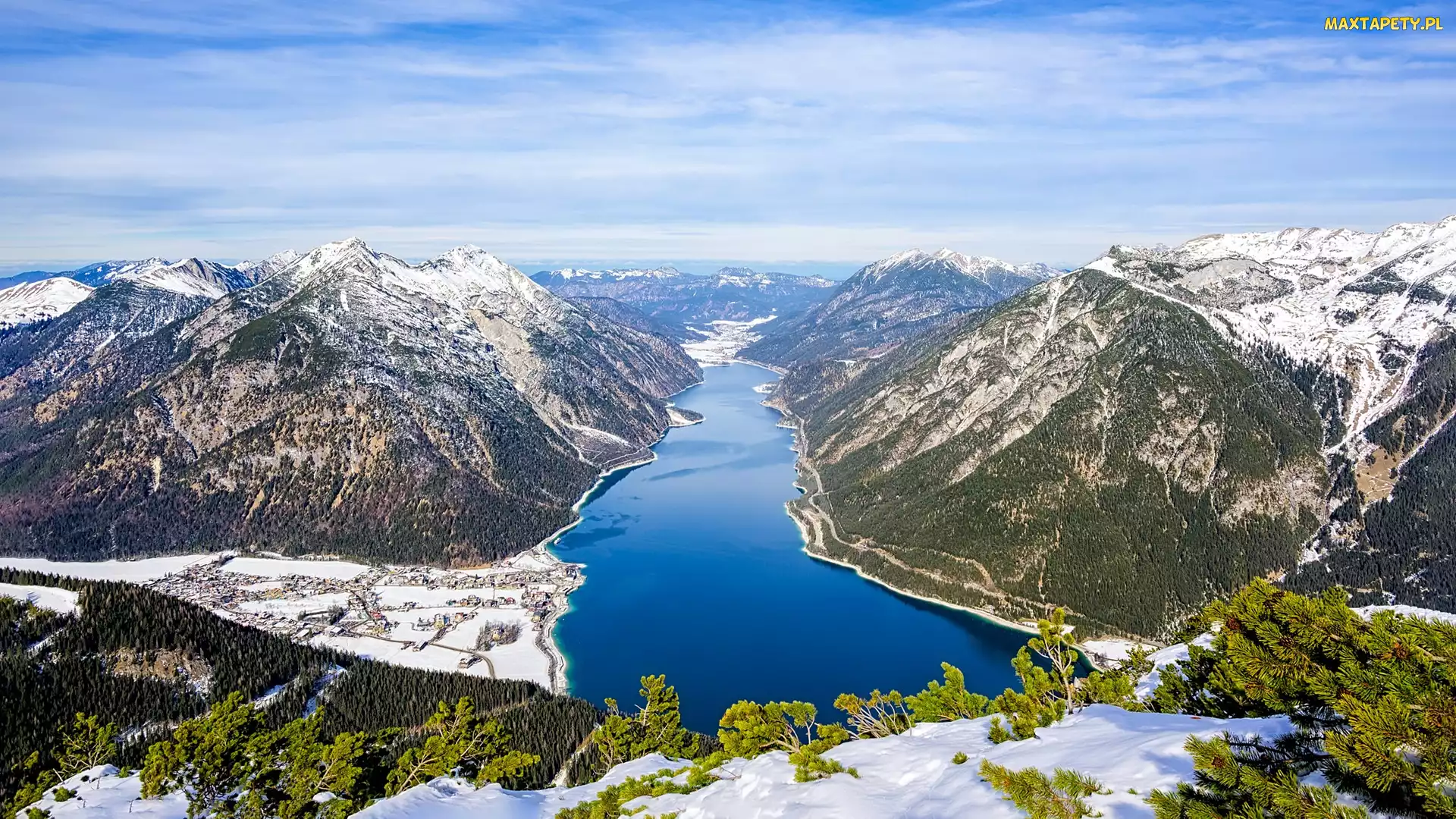 Austria, Achental, Dolina, Tyrol, Jezioro, Góry, Achensee, Krzewy, Zima, Drzewa